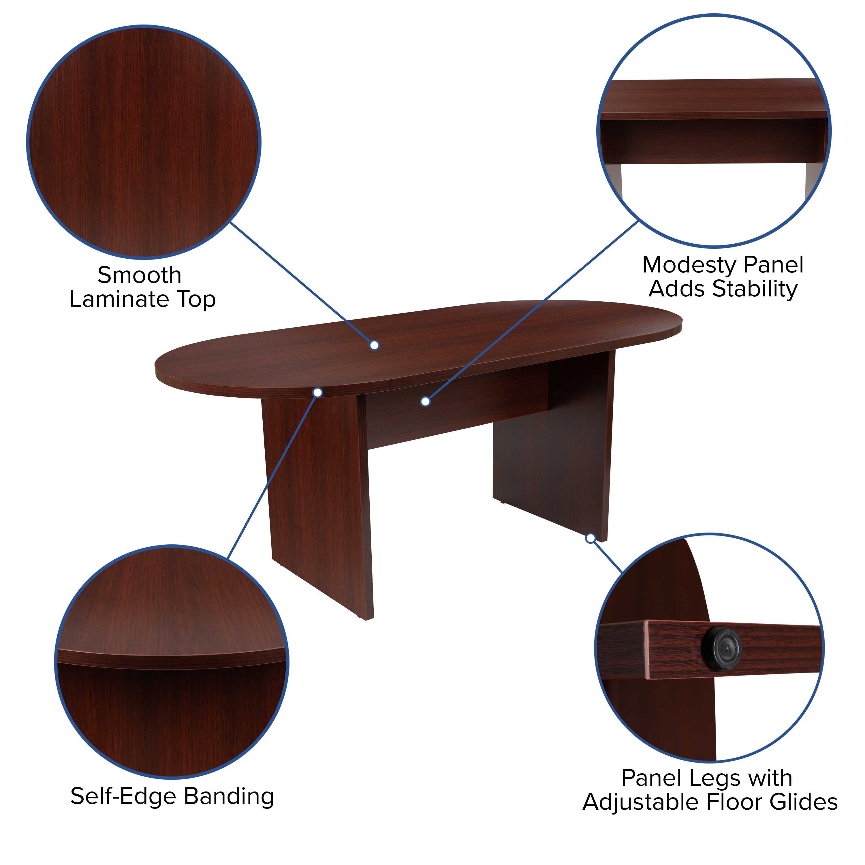 Lake 5 Piece Mahogany Oval Conference Table Set with 4 Black LeatherSoft-Padded Task Chairs