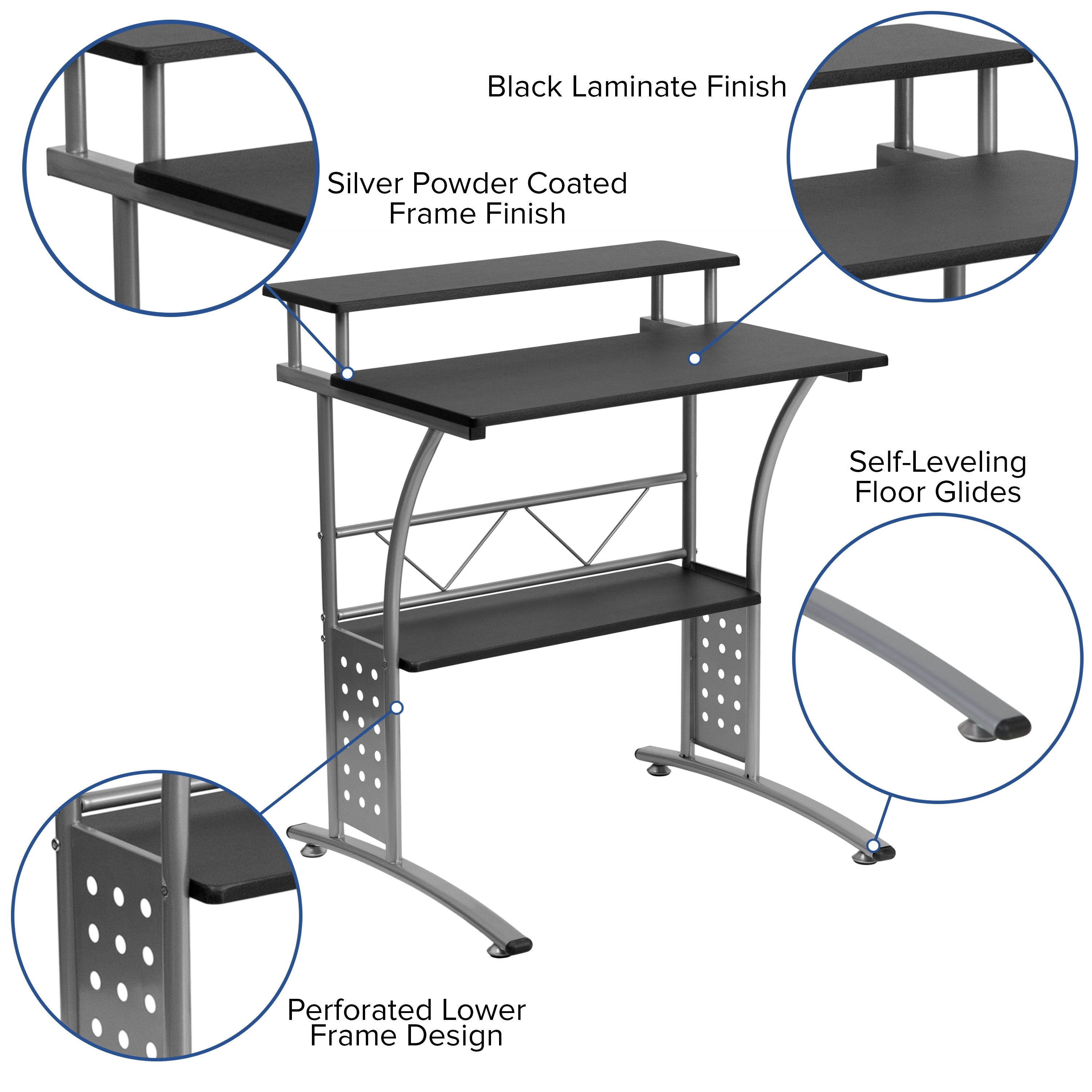 Calder Work From Home Kit - Black Computer Desk, Ergonomic Mesh Office Chair and Locking Mobile Filing Cabinet with Side Handles