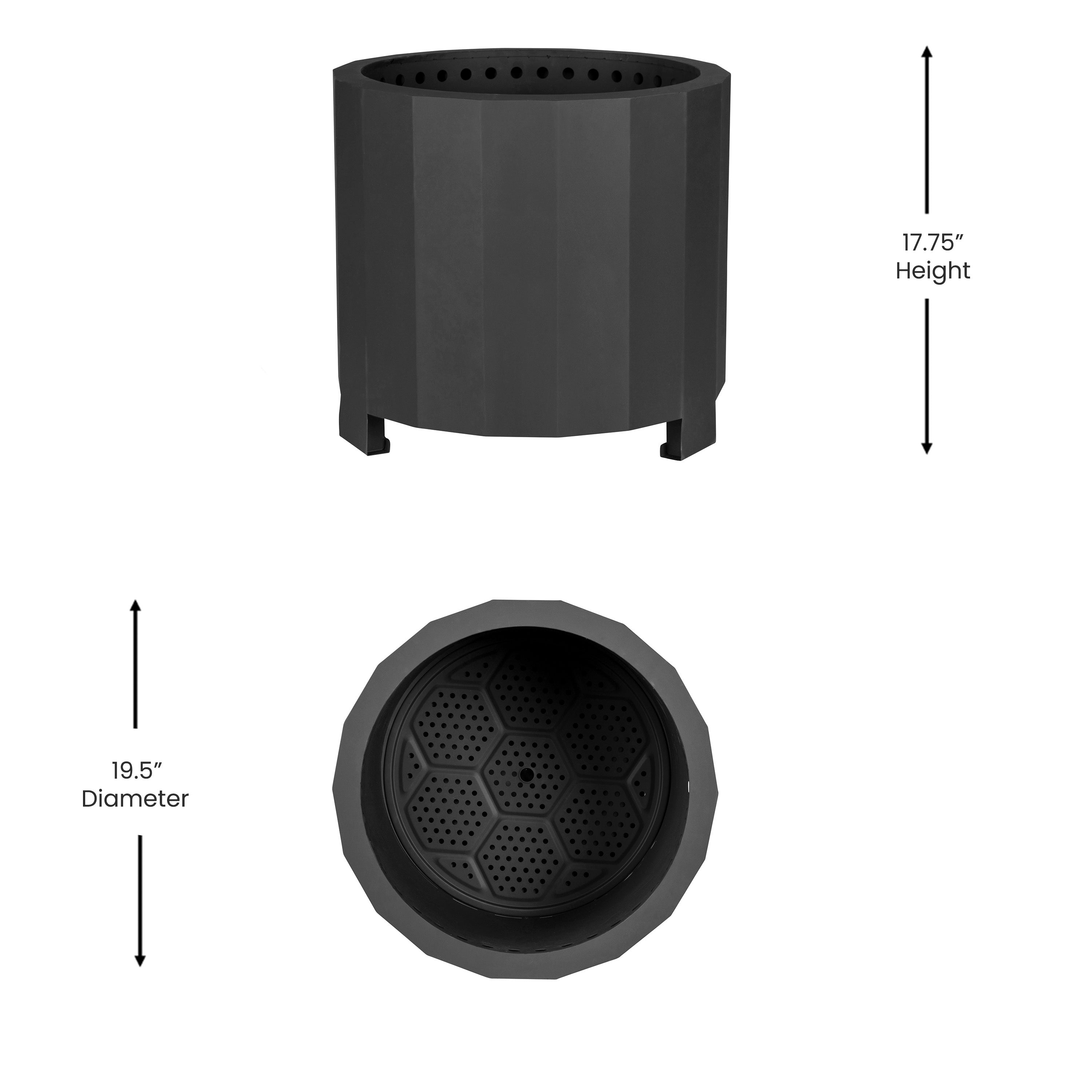 Titus Commercial Grade 19.5 inch Smokeless Outdoor Firepit, Natural Wood Burning Portable Fire Pit With Waterproof Cover, Black