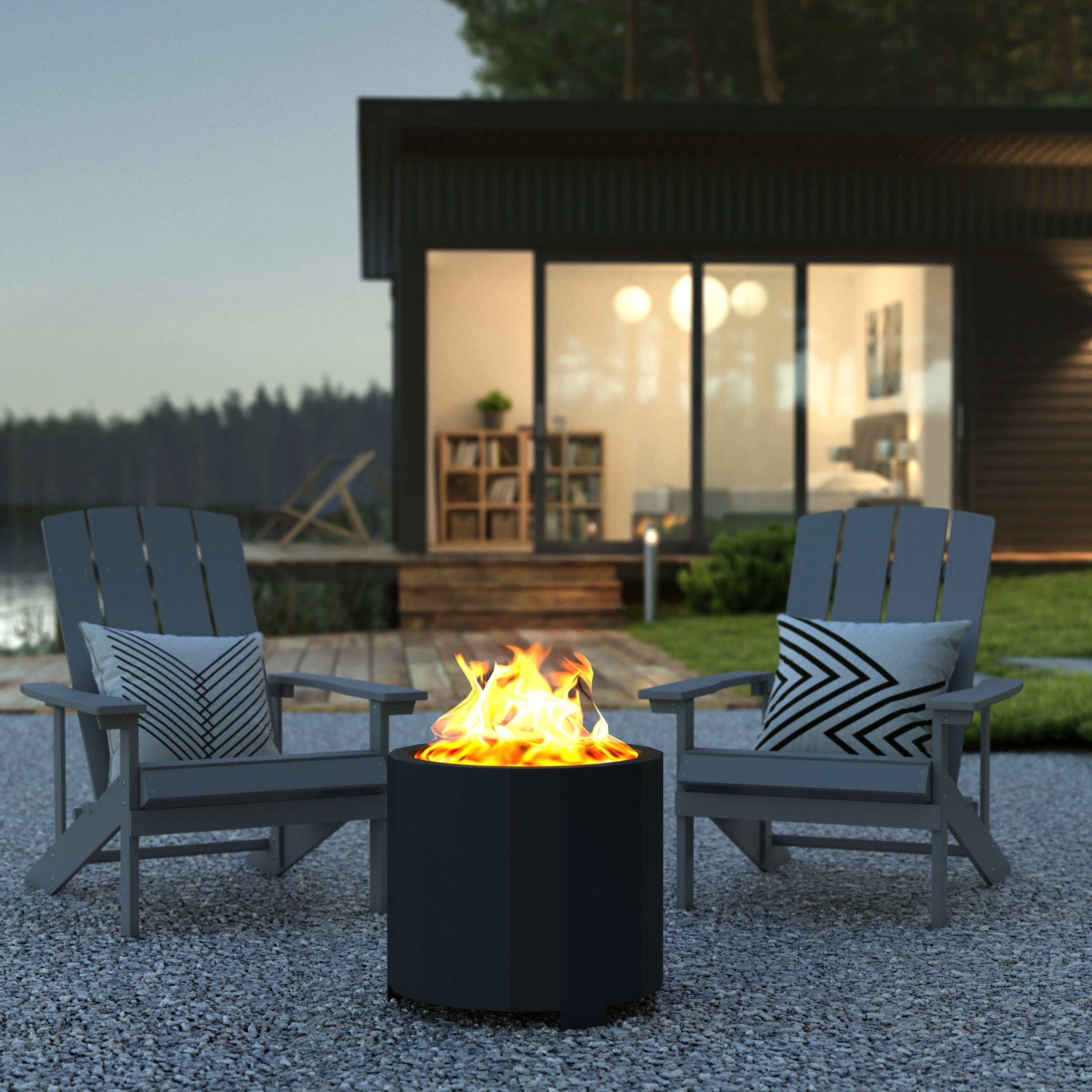 Titus Commercial Grade 19.5 inch Smokeless Outdoor Firepit, Natural Wood Burning Portable Fire Pit With Waterproof Cover, Black