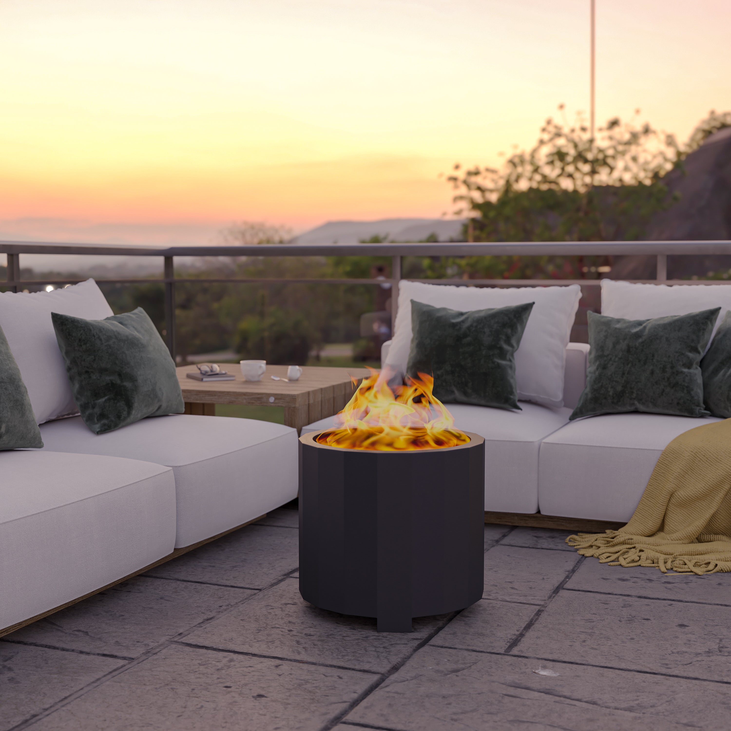 Titus Commercial Grade 19.5 inch Smokeless Outdoor Firepit, Natural Wood Burning Portable Fire Pit With Waterproof Cover, Black