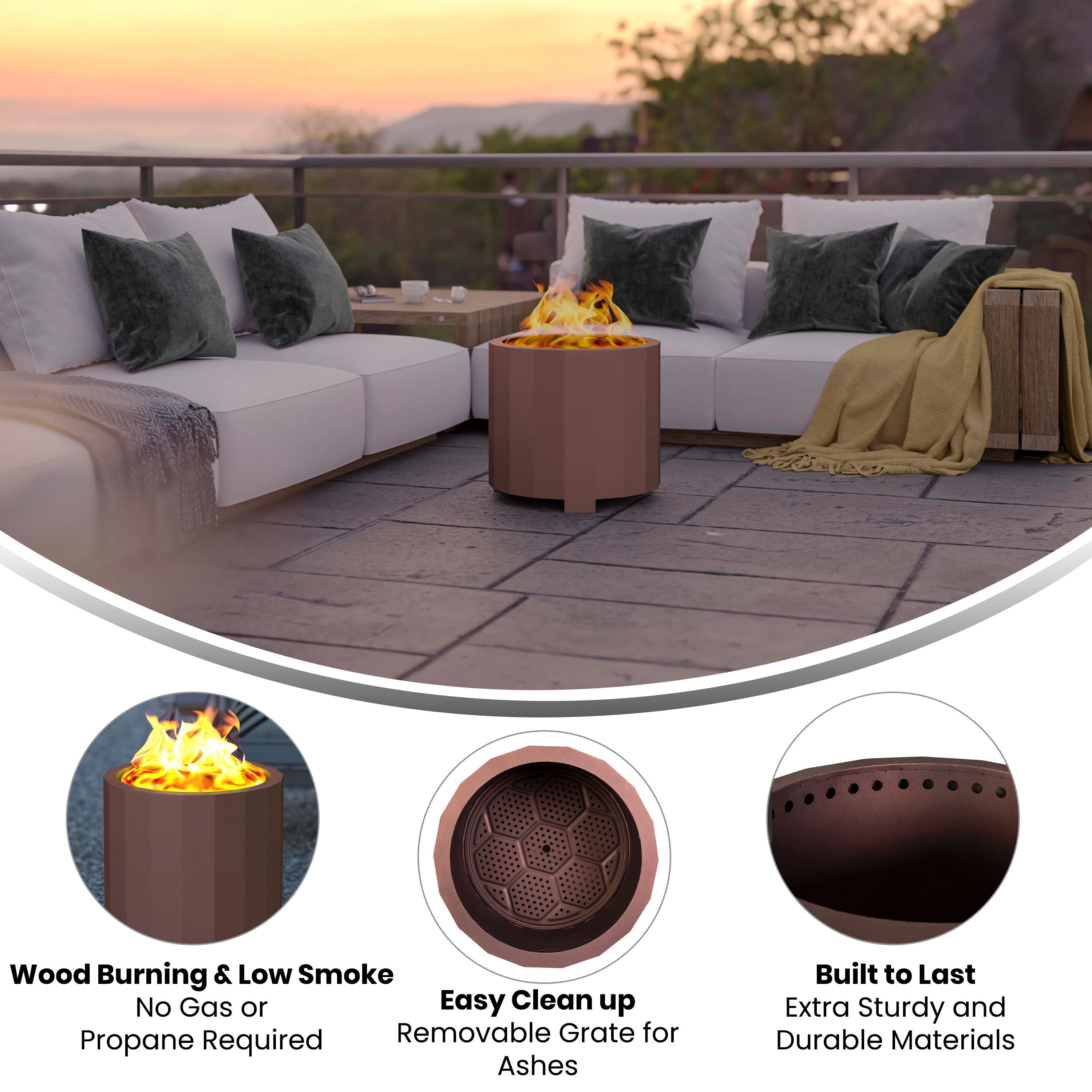 Titus Commercial Grade 19.5 inch Smokeless Outdoor Firepit, Natural Wood Burning Portable Fire Pit With Waterproof Cover, Bronze