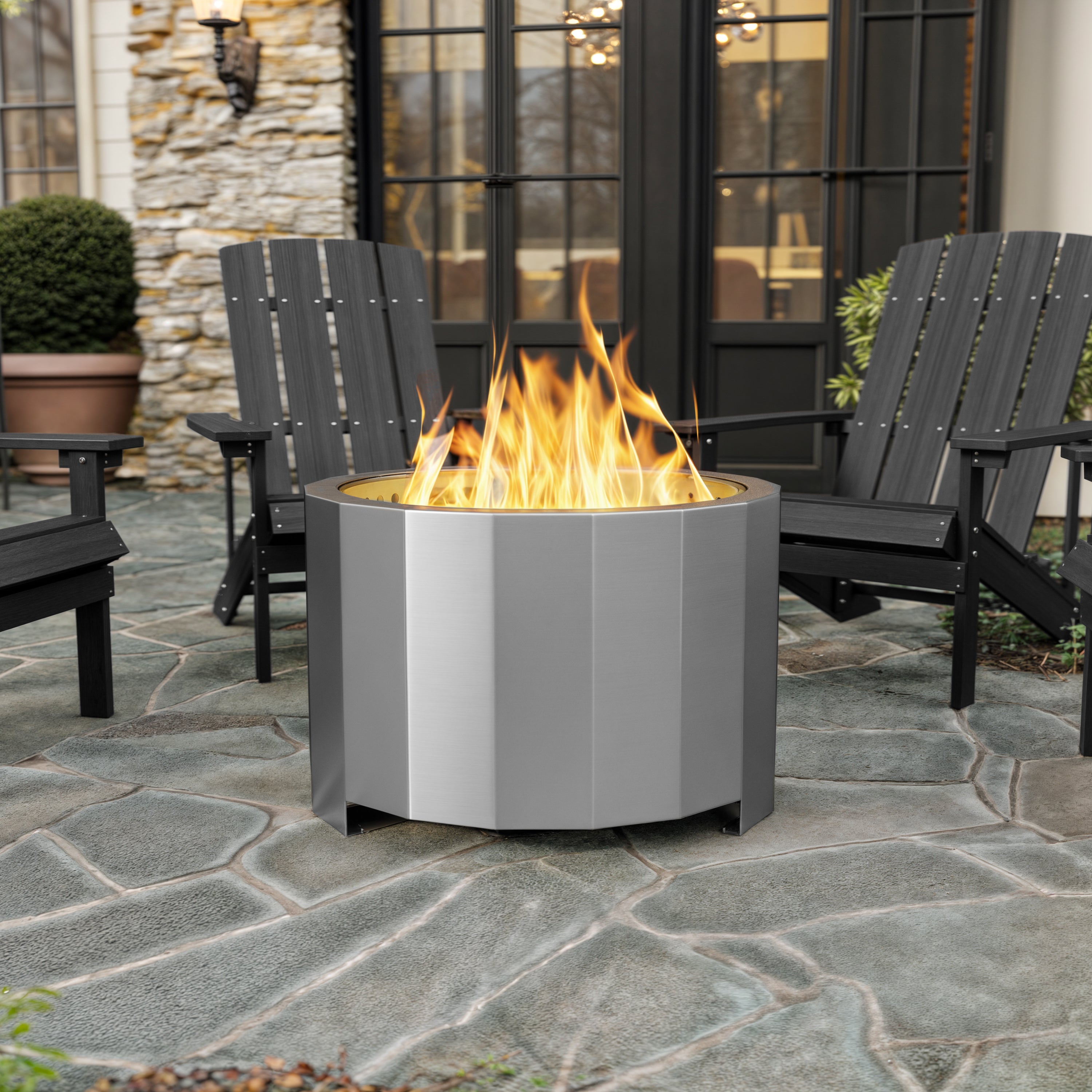 Titus Commercial Grade 27 inch Smokeless Outdoor Firepit, Natural Wood Burning Portable Fire Pit With Waterproof Cover, Stainless Steel
