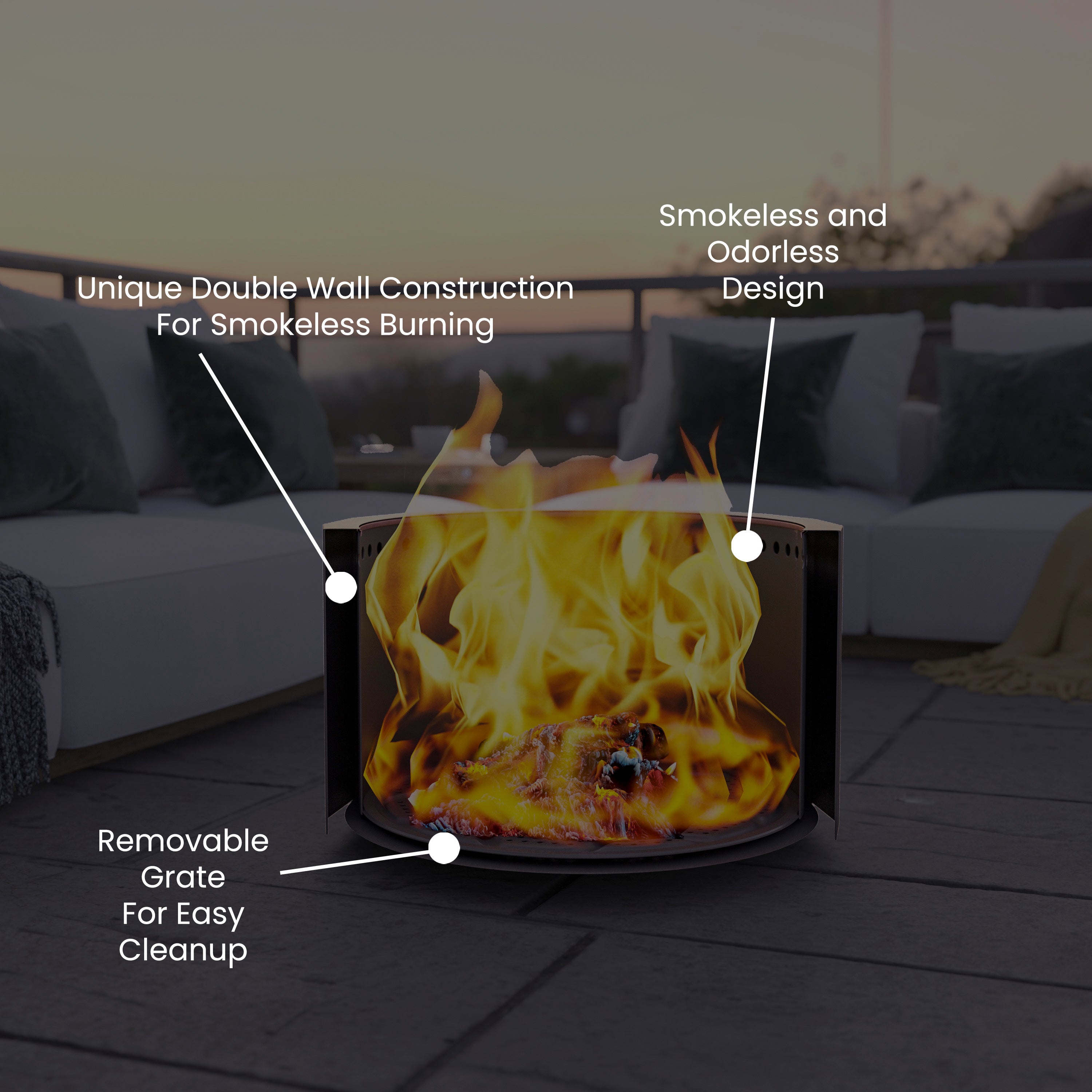 Titus Commercial Grade 27 inch Smokeless Outdoor Firepit, Natural Wood Burning Portable Fire Pit With Waterproof Cover, Black