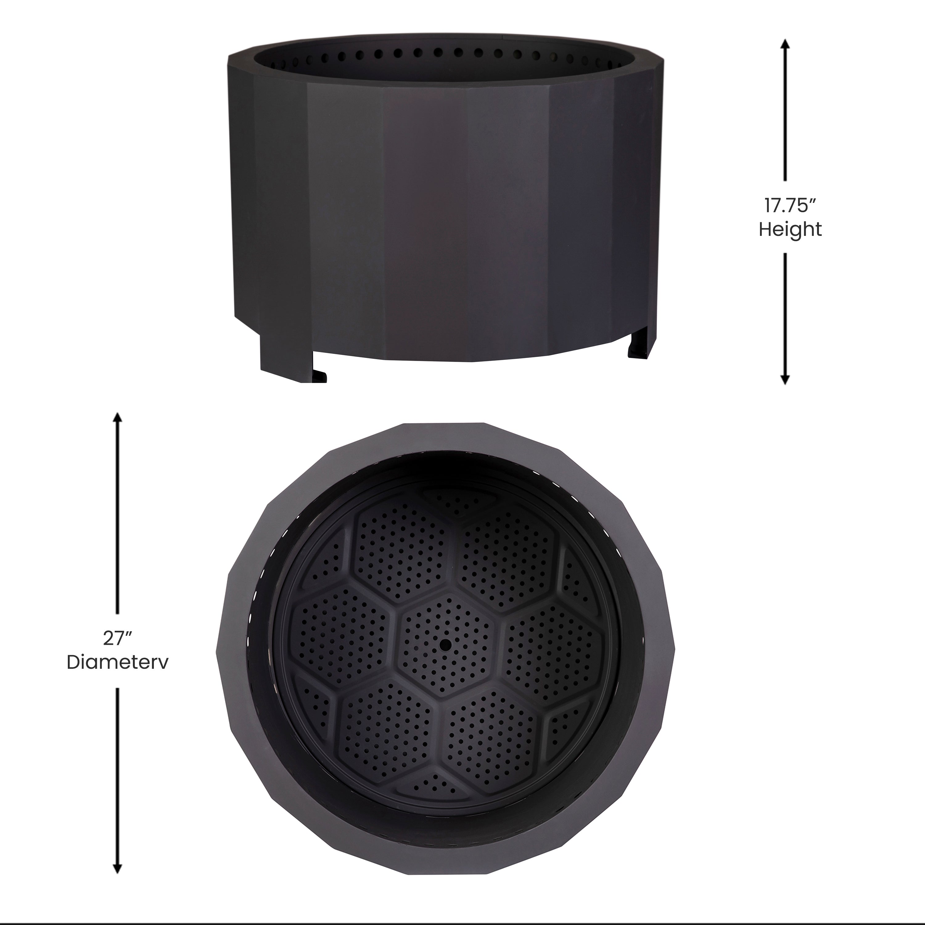 Titus Commercial Grade 27 inch Smokeless Outdoor Firepit, Natural Wood Burning Portable Fire Pit With Waterproof Cover, Black