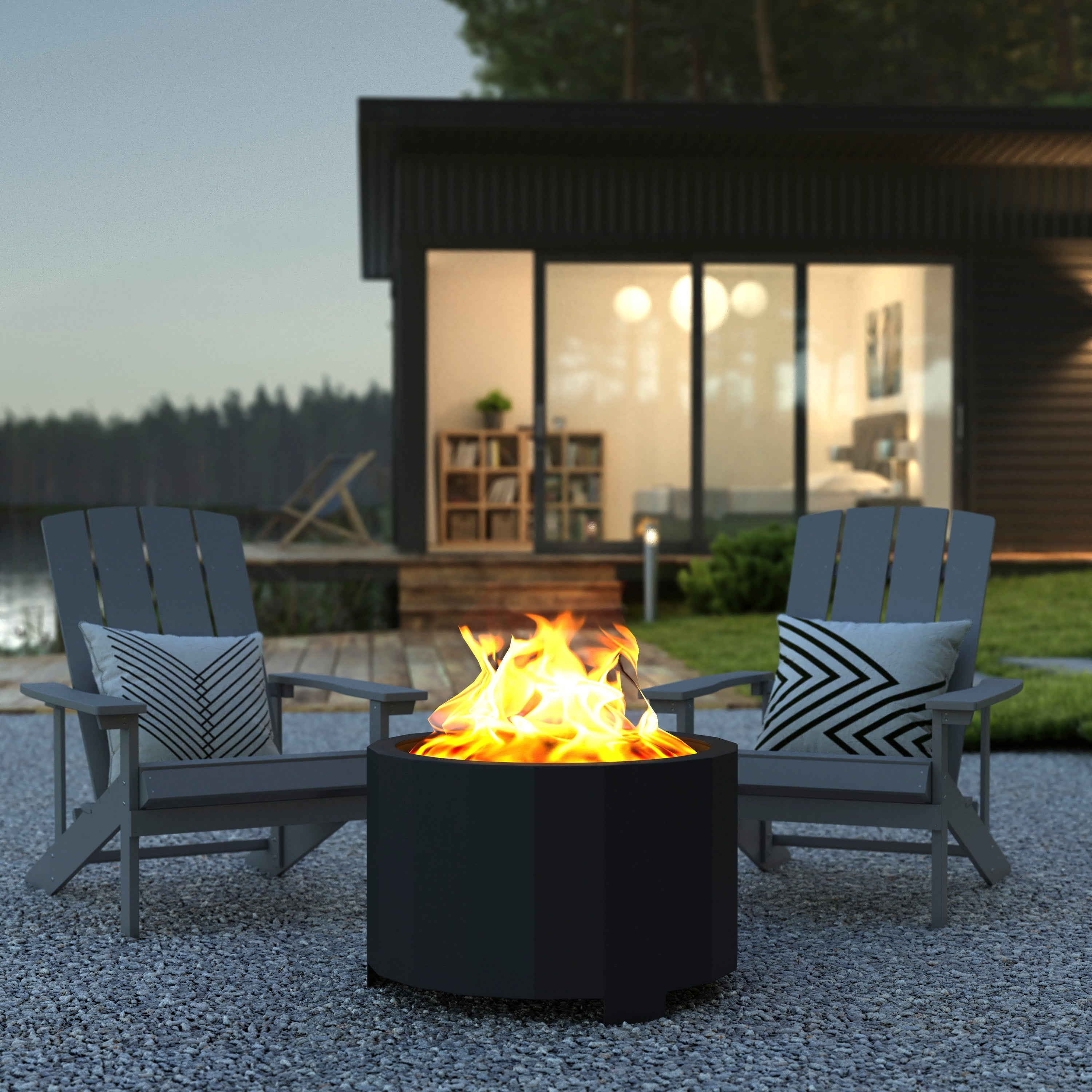 Titus Commercial Grade 27 inch Smokeless Outdoor Firepit, Natural Wood Burning Portable Fire Pit With Waterproof Cover, Black
