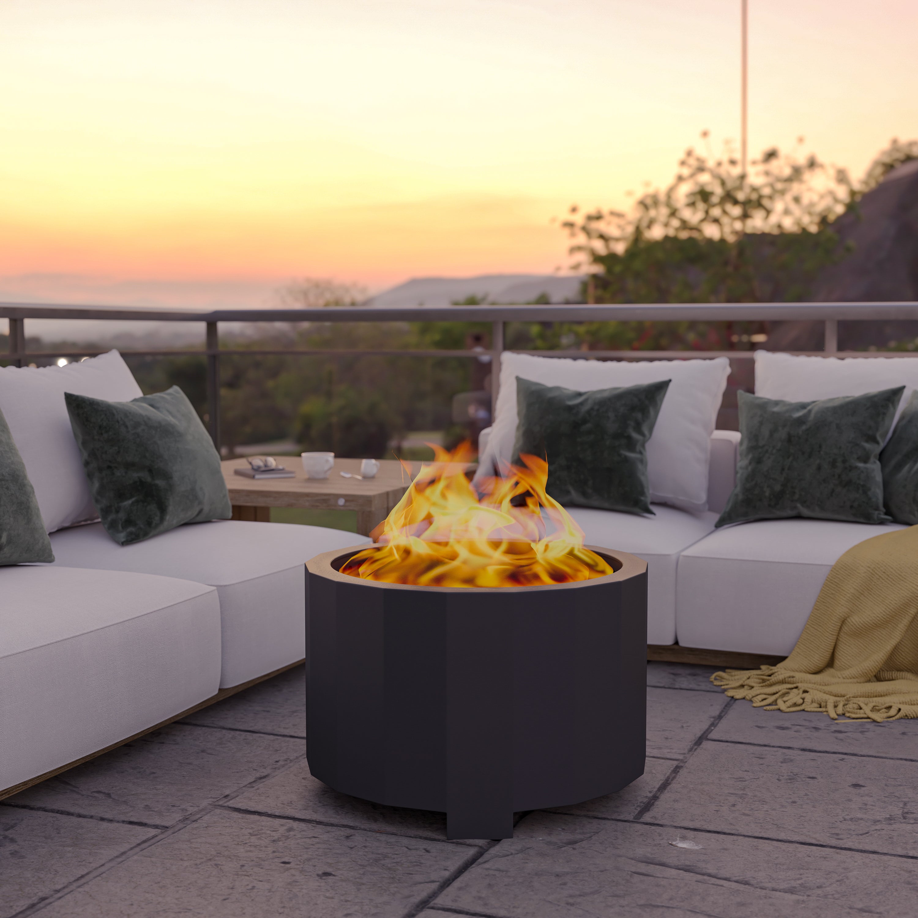 Titus Commercial Grade 27 inch Smokeless Outdoor Firepit, Natural Wood Burning Portable Fire Pit With Waterproof Cover, Black