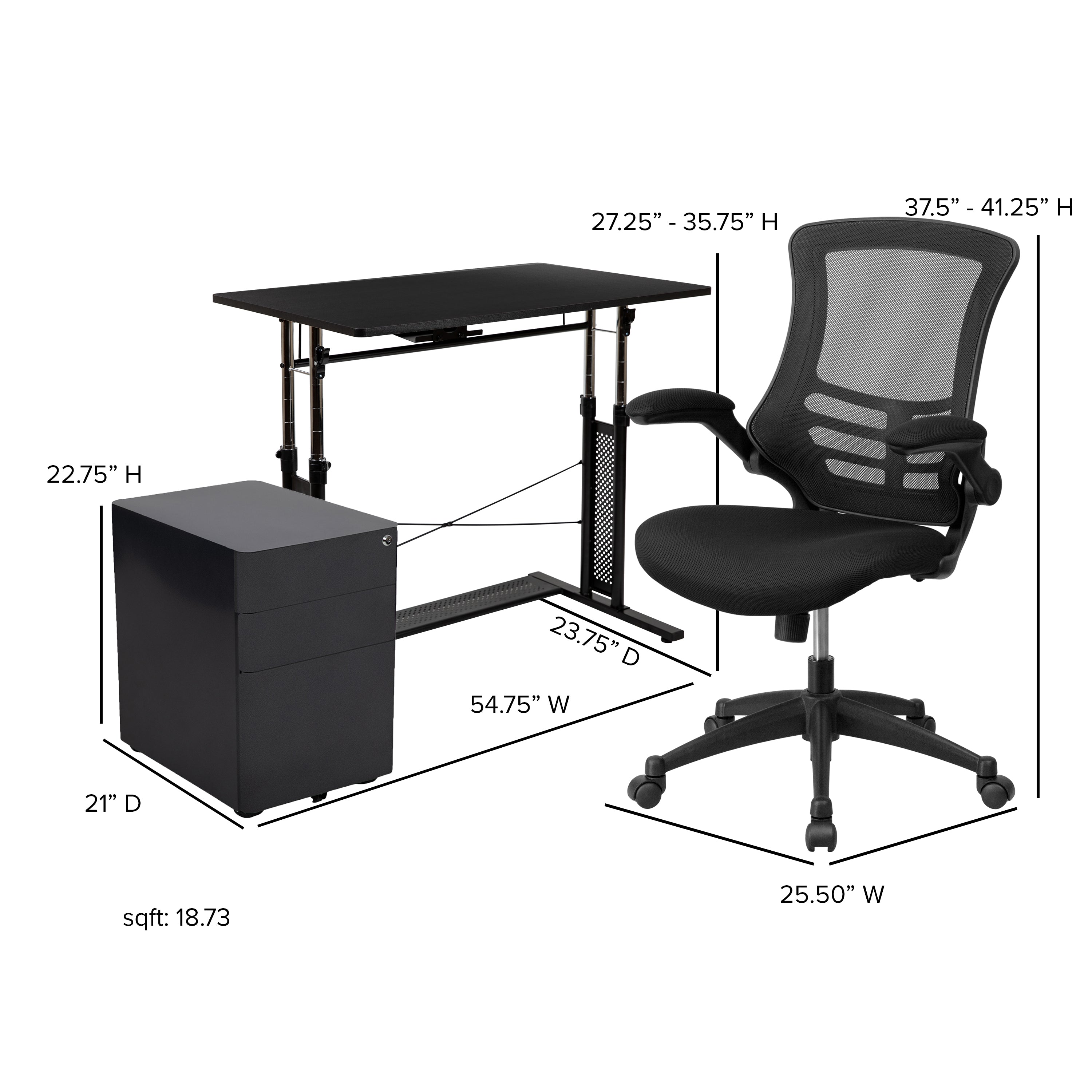 Stiles Work From Home Kit - Adjustable Computer Desk, Ergonomic Mesh Office Chair and Locking Mobile Filing Cabinet with Side Handles