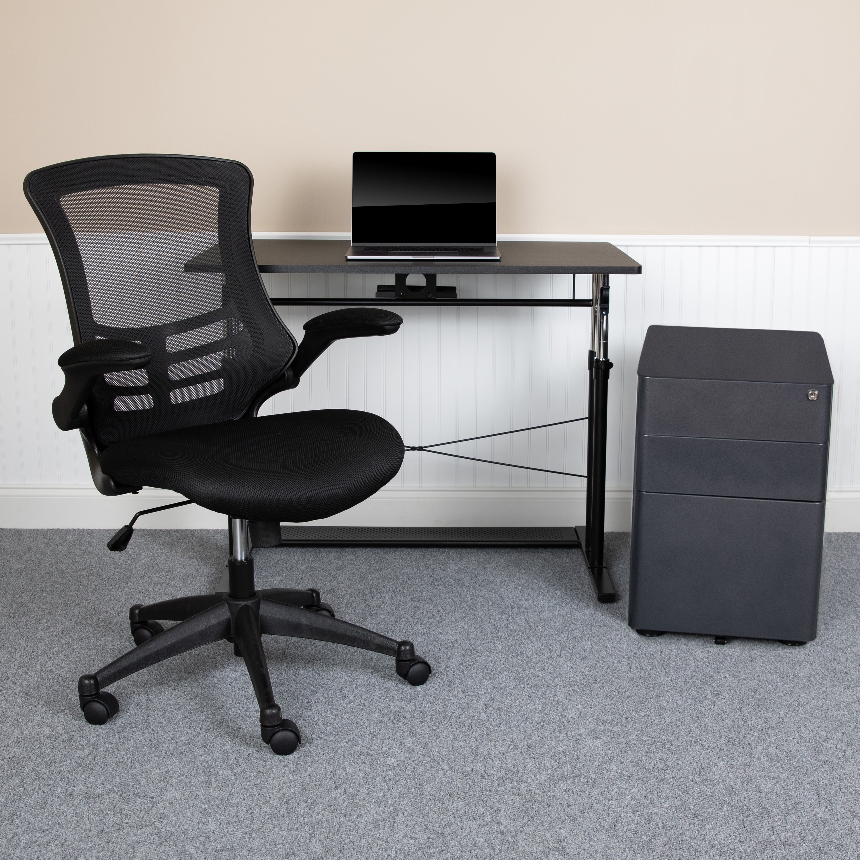 Stiles Work From Home Kit - Adjustable Computer Desk, Ergonomic Mesh Office Chair and Locking Mobile Filing Cabinet with Side Handles