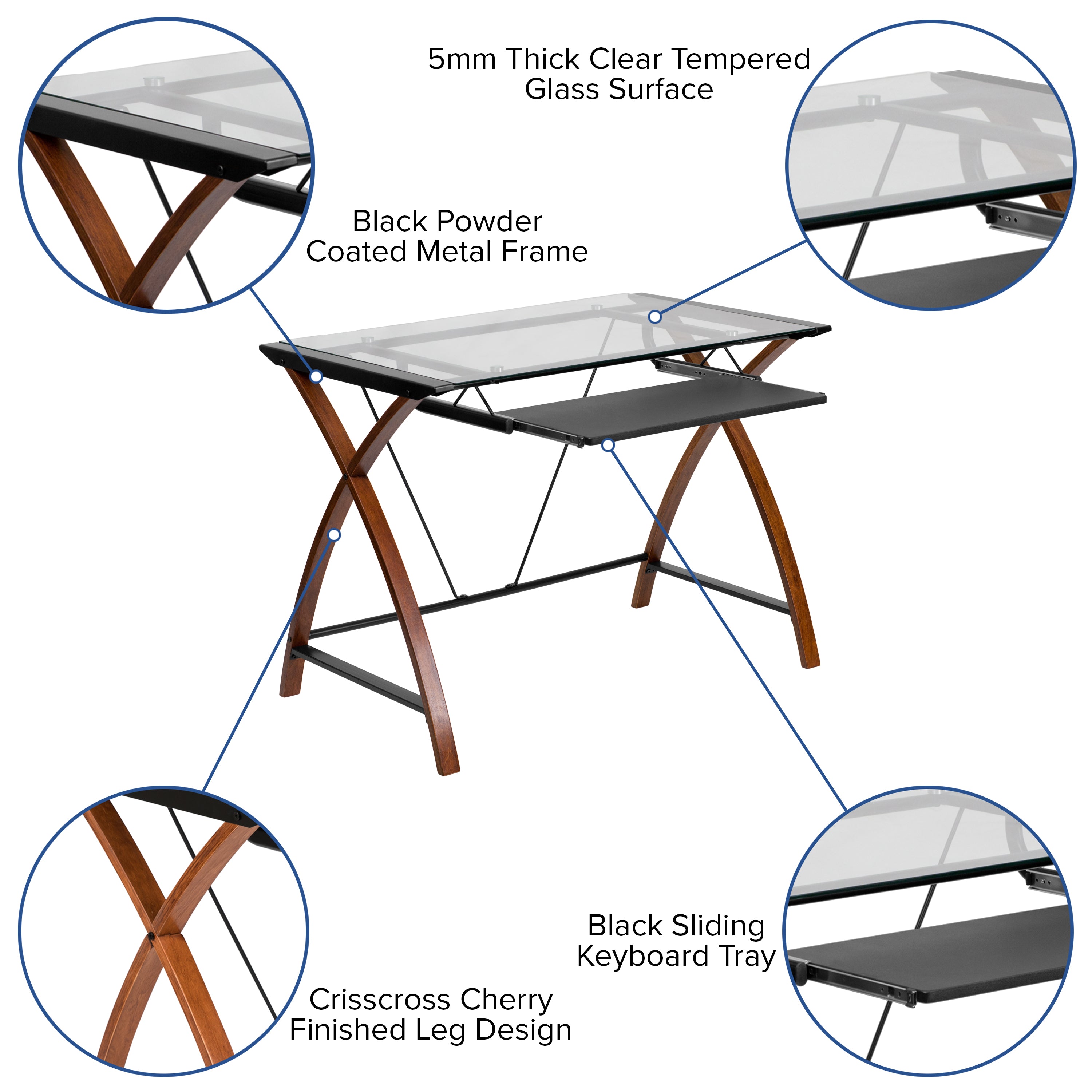 Stiles Work From Home Kit - Glass Desk with Keyboard Tray, Ergonomic Mesh Office Chair and Filing Cabinet with Lock & Inset Handles