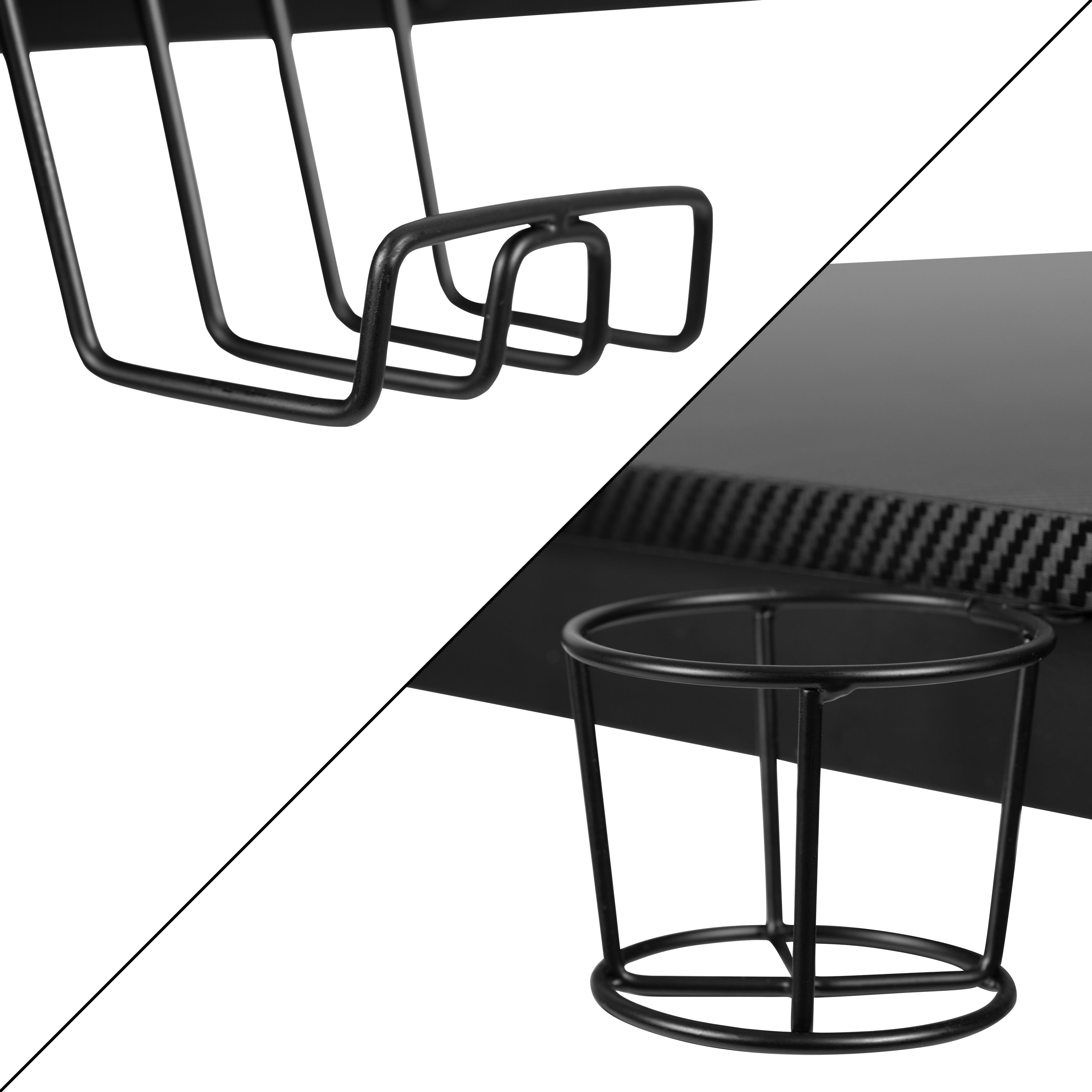 Optis Black Gaming Desk and Black Racing Chair Set with Cup Holder, Headphone Hook & 2 Wire Management Holes