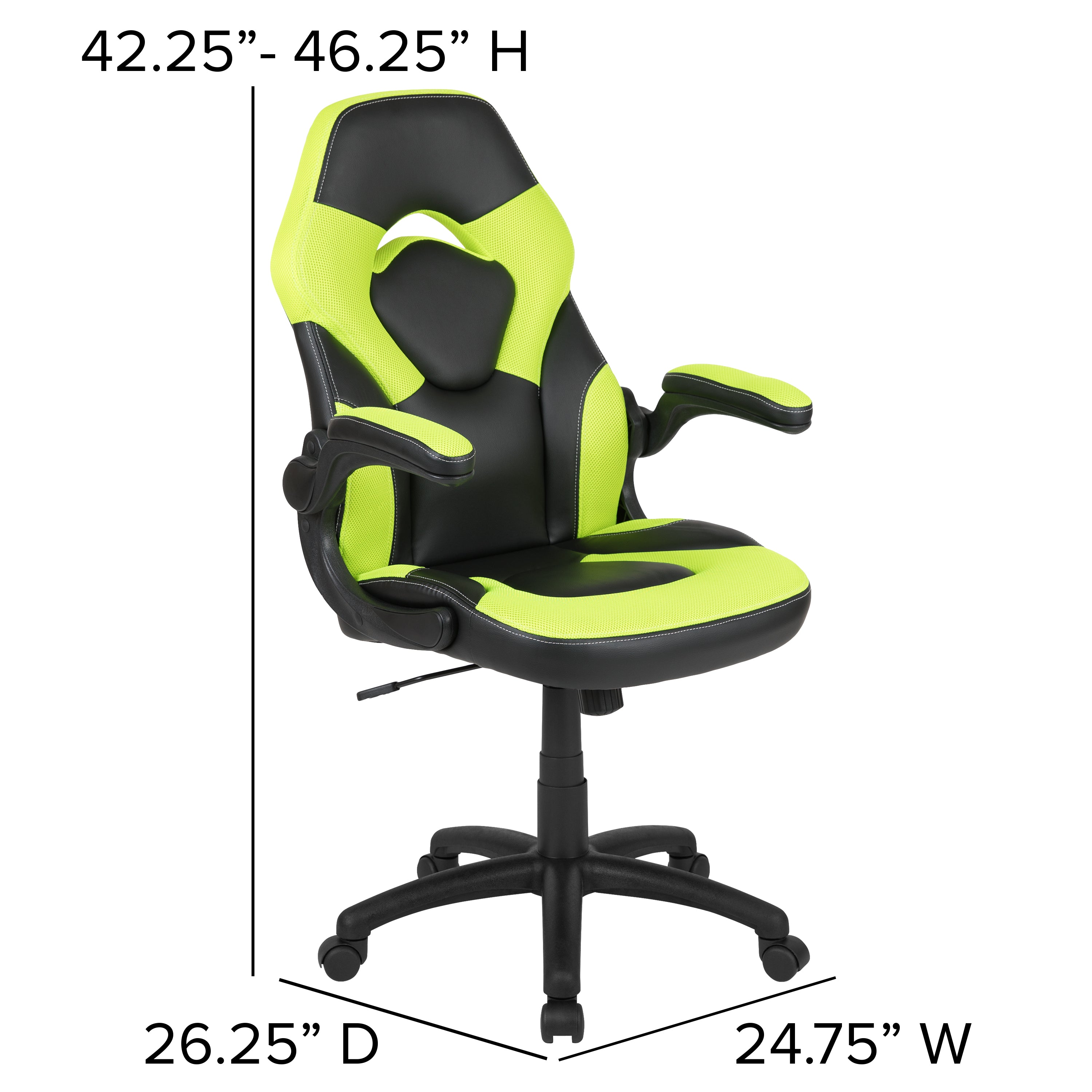 Optis Black Gaming Desk and Green/Black Racing Chair Set with Cup Holder, Headphone Hook & 2 Wire Management Holes