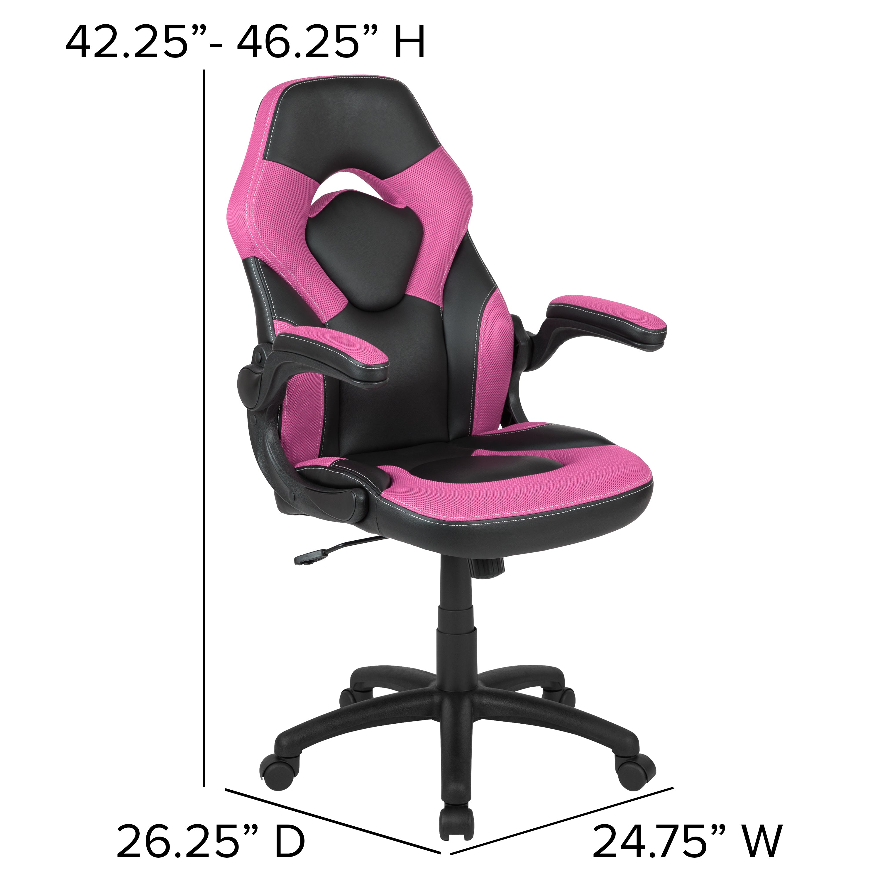 Optis Black Gaming Desk and Pink/Black Racing Chair Set with Cup Holder, Headphone Hook & 2 Wire Management Holes