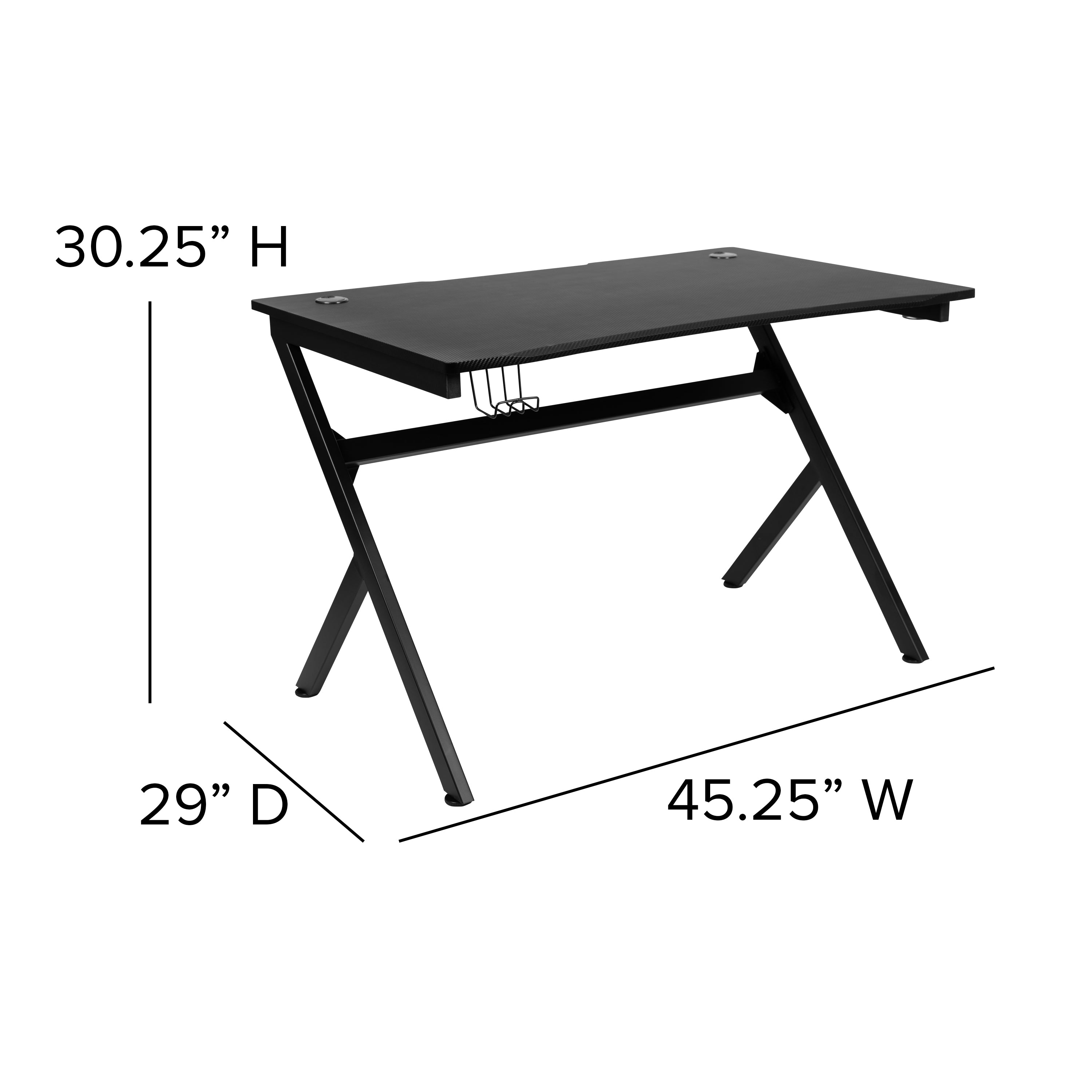 Optis Black Gaming Desk and Red/Black Racing Chair Set with Cup Holder, Headphone Hook & 2 Wire Management Holes
