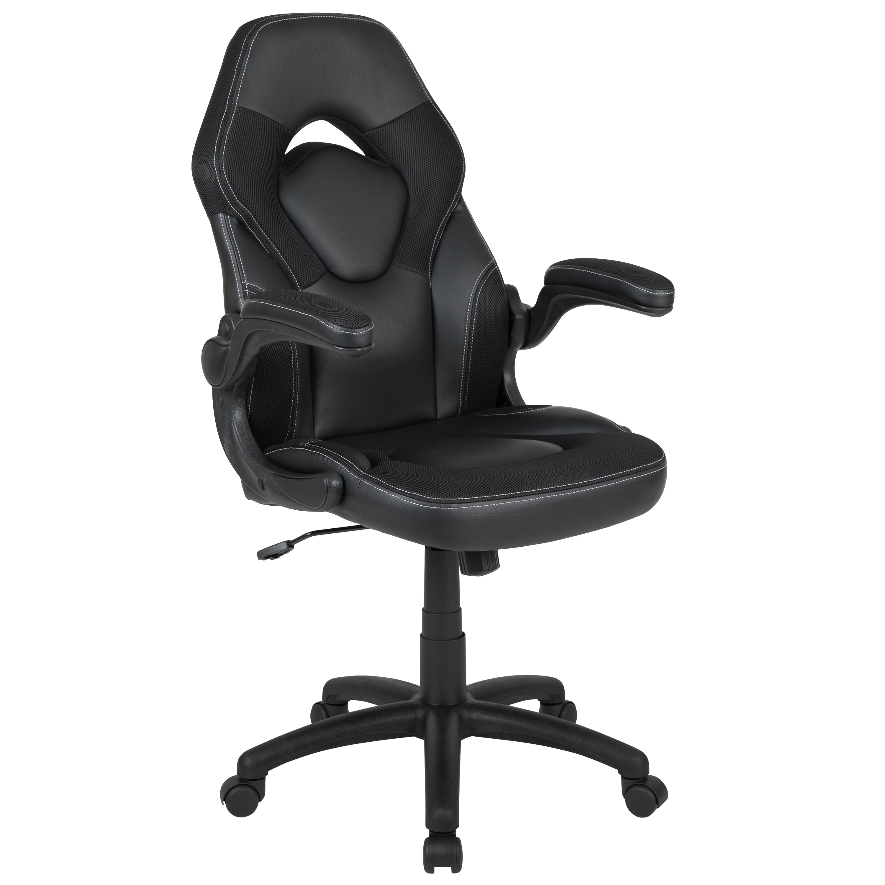Optis Gaming Desk and Black Racing Chair Set /Cup Holder/Headphone Hook/Removable Mouse Pad Top - 2 Wire Management Holes