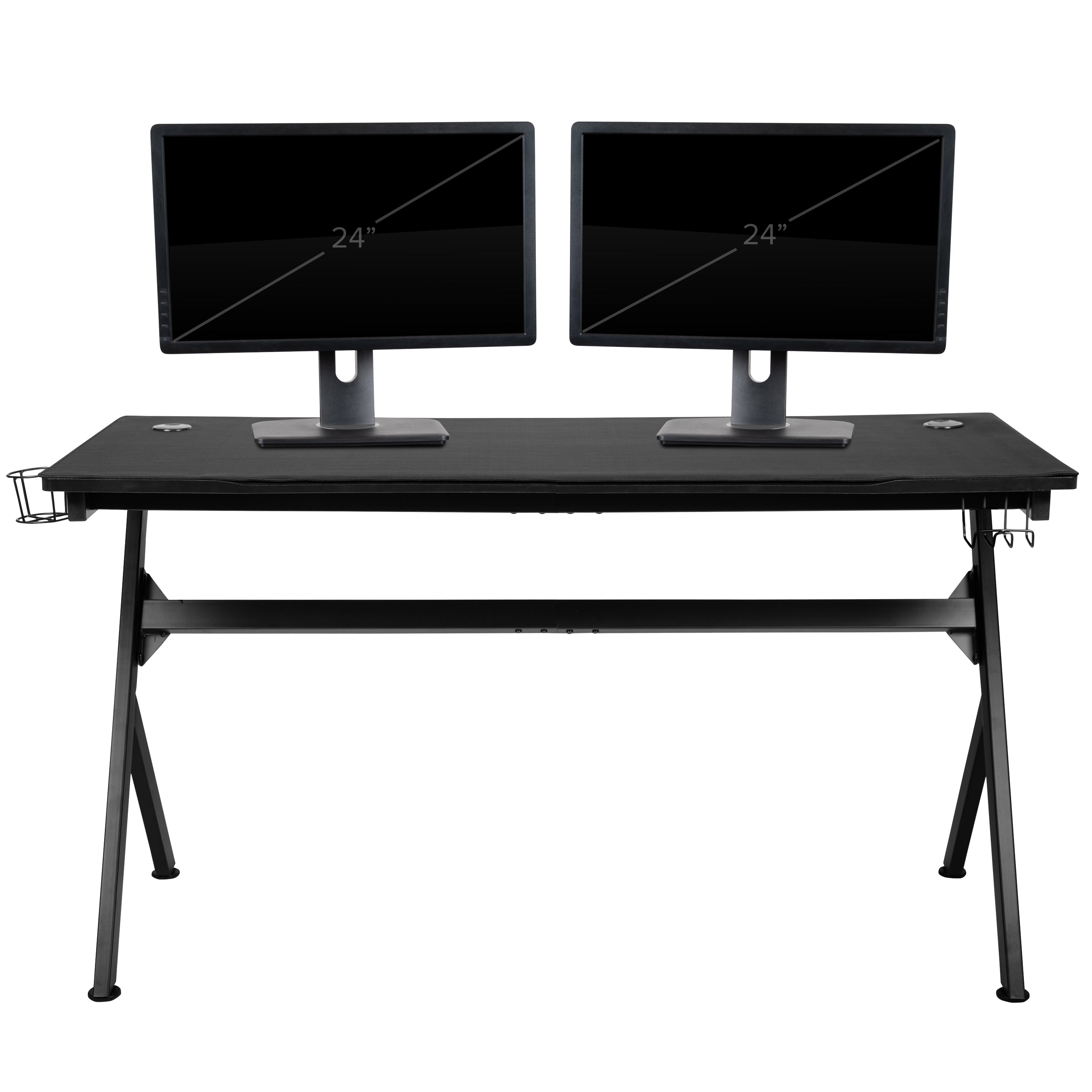Optis Gaming Desk and Camouflage/Black Racing Chair Set /Cup Holder/Headphone Hook/Removable Mouse Pad Top - 2 Wire Management Holes