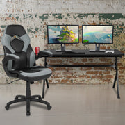 Optis Gaming Desk and Gray/Black Racing Chair Set /Cup Holder/Headphone Hook/Removable Mouse Pad Top - 2 Wire Management Holes