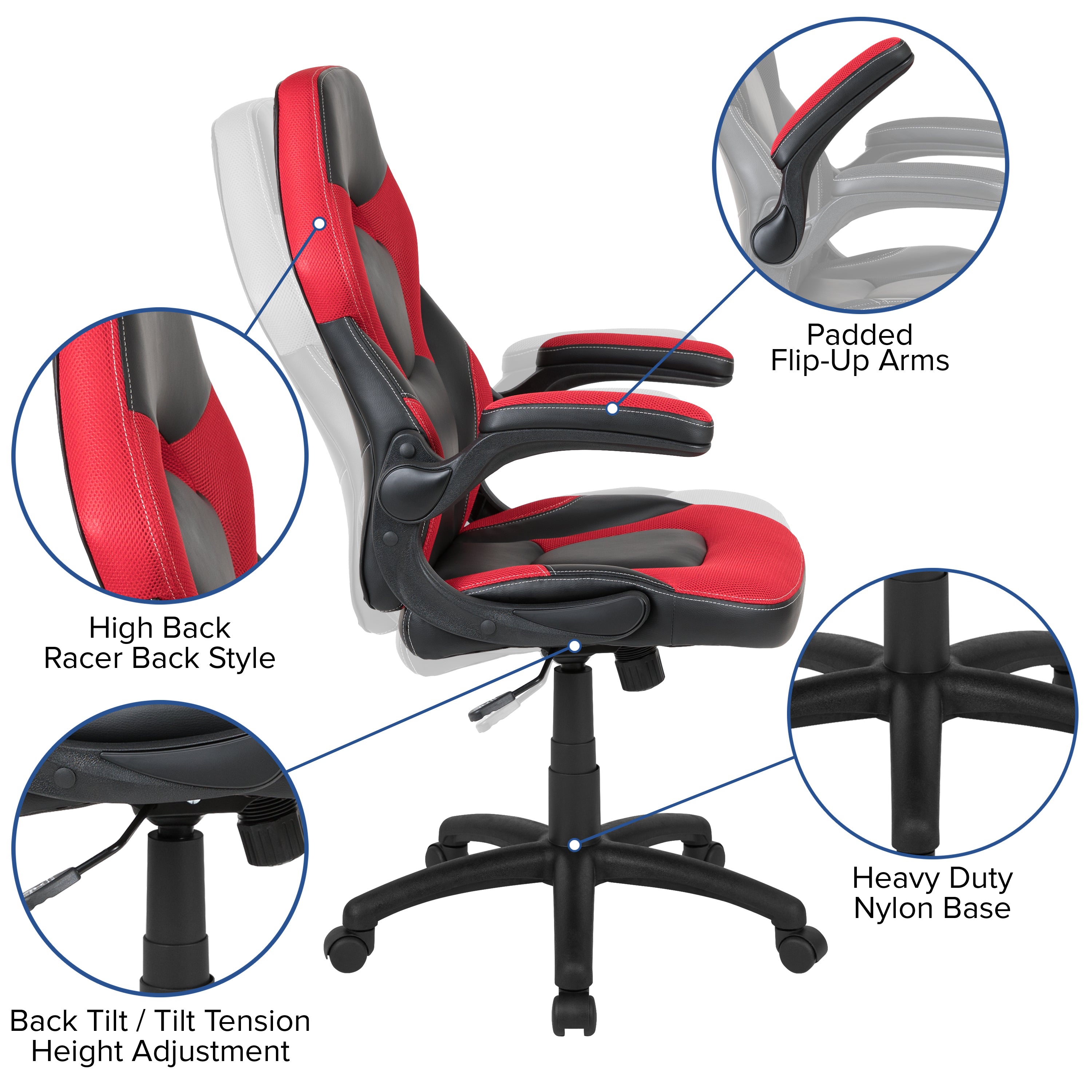 Optis Gaming Desk and Red/Black Racing Chair Set /Cup Holder/Headphone Hook/Removable Mouse Pad Top - 2 Wire Management Holes