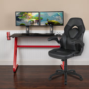 Optis Red Gaming Desk and Black Racing Chair Set with Cup Holder and Headphone Hook