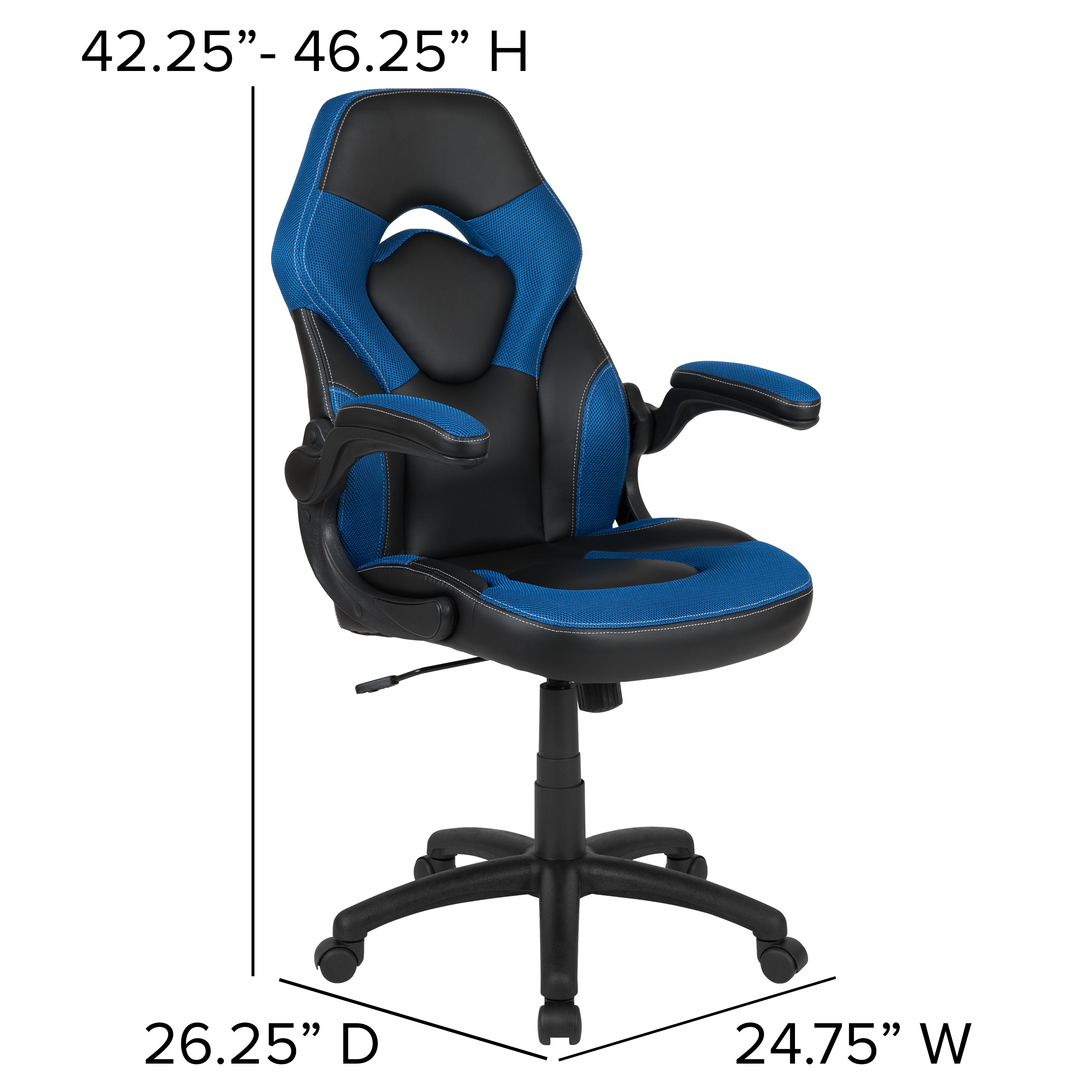 Optis Red Gaming Desk and Blue/Black Racing Chair Set with Cup Holder and Headphone Hook