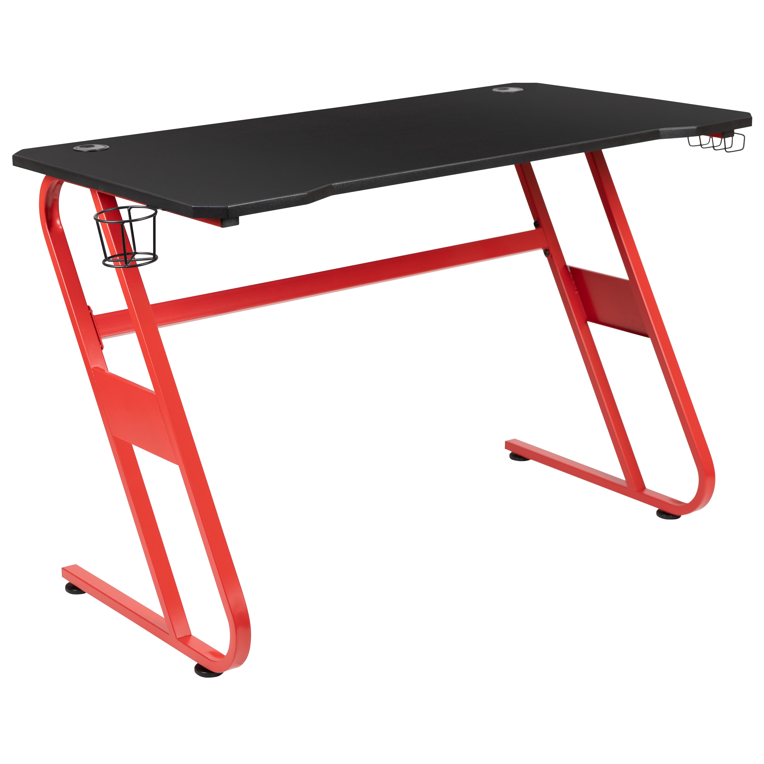 Optis Red Gaming Desk and Blue/Black Racing Chair Set with Cup Holder and Headphone Hook