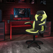 Optis Red Gaming Desk and Green/Black Racing Chair Set with Cup Holder and Headphone Hook
