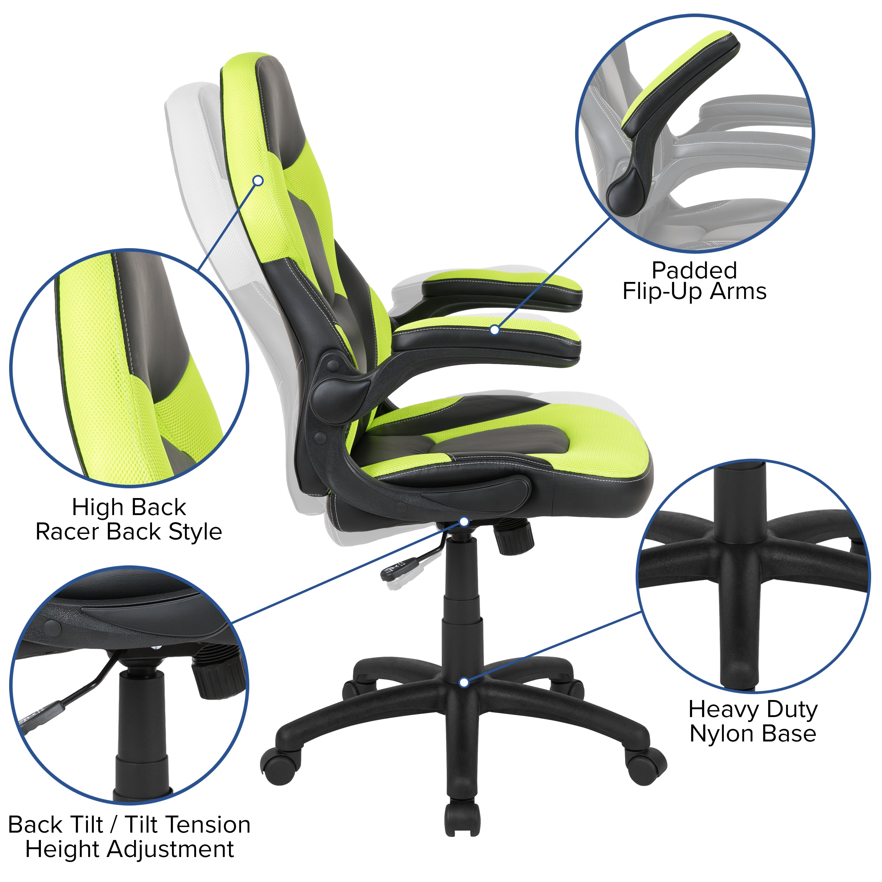 Optis Red Gaming Desk and Green/Black Racing Chair Set with Cup Holder and Headphone Hook