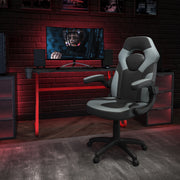 Optis Red Gaming Desk and Gray/Black Racing Chair Set with Cup Holder and Headphone Hook