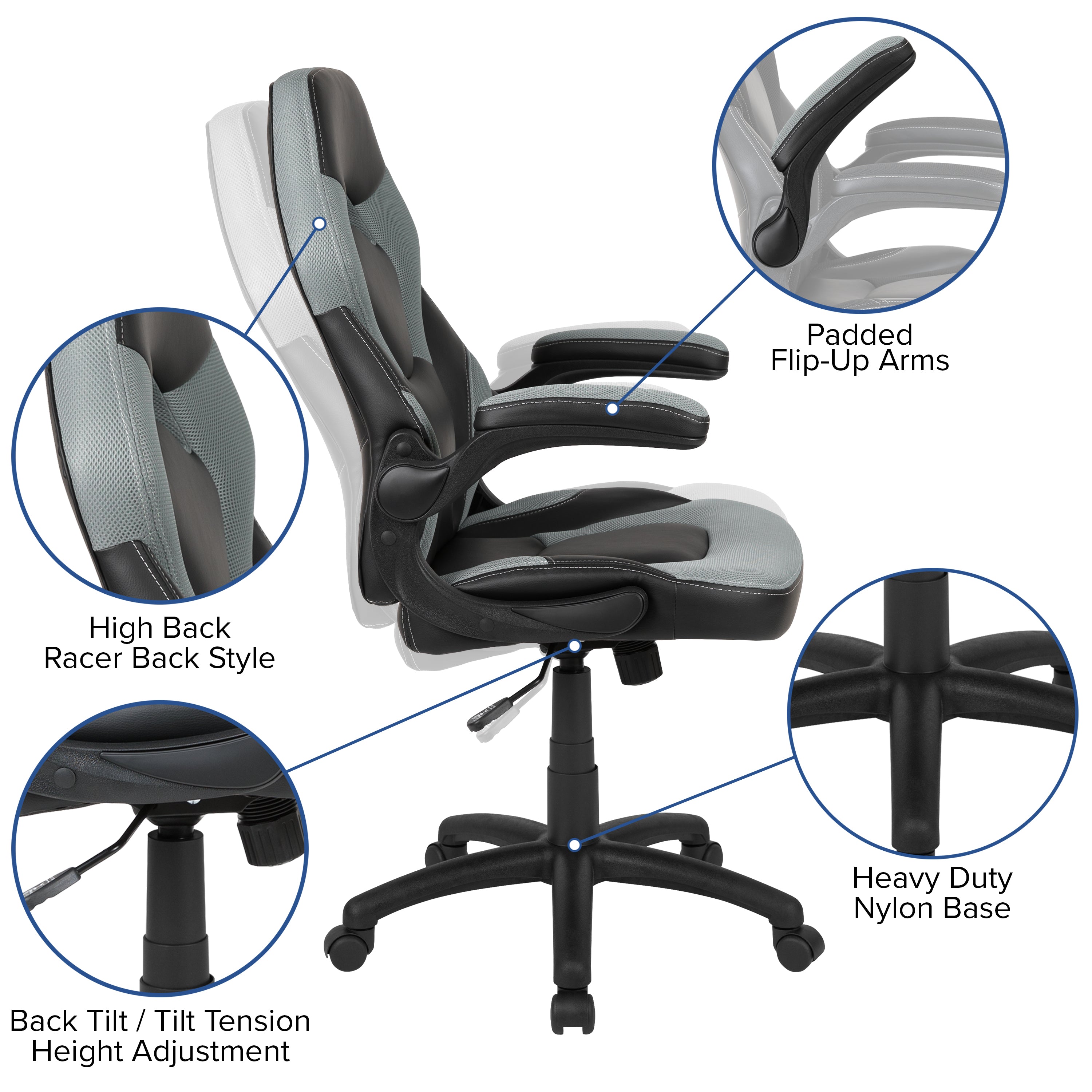 Optis Red Gaming Desk and Gray/Black Racing Chair Set with Cup Holder and Headphone Hook
