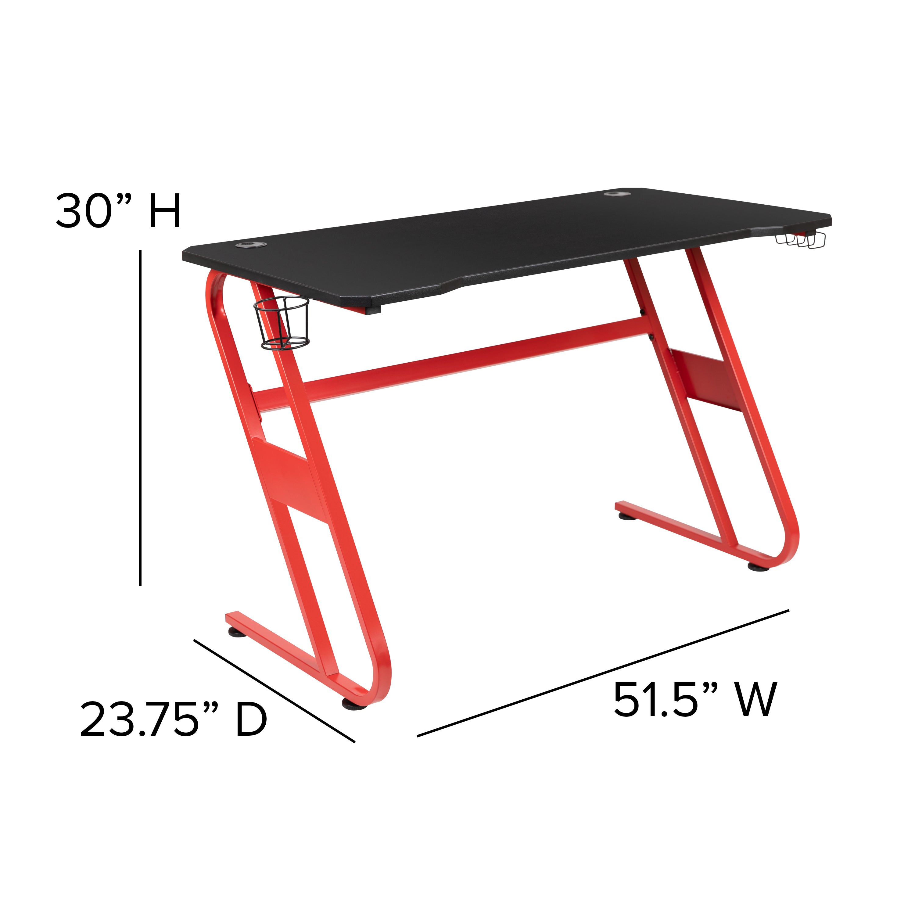 Optis Red Gaming Desk and Orange/Black Racing Chair Set with Cup Holder and Headphone Hook