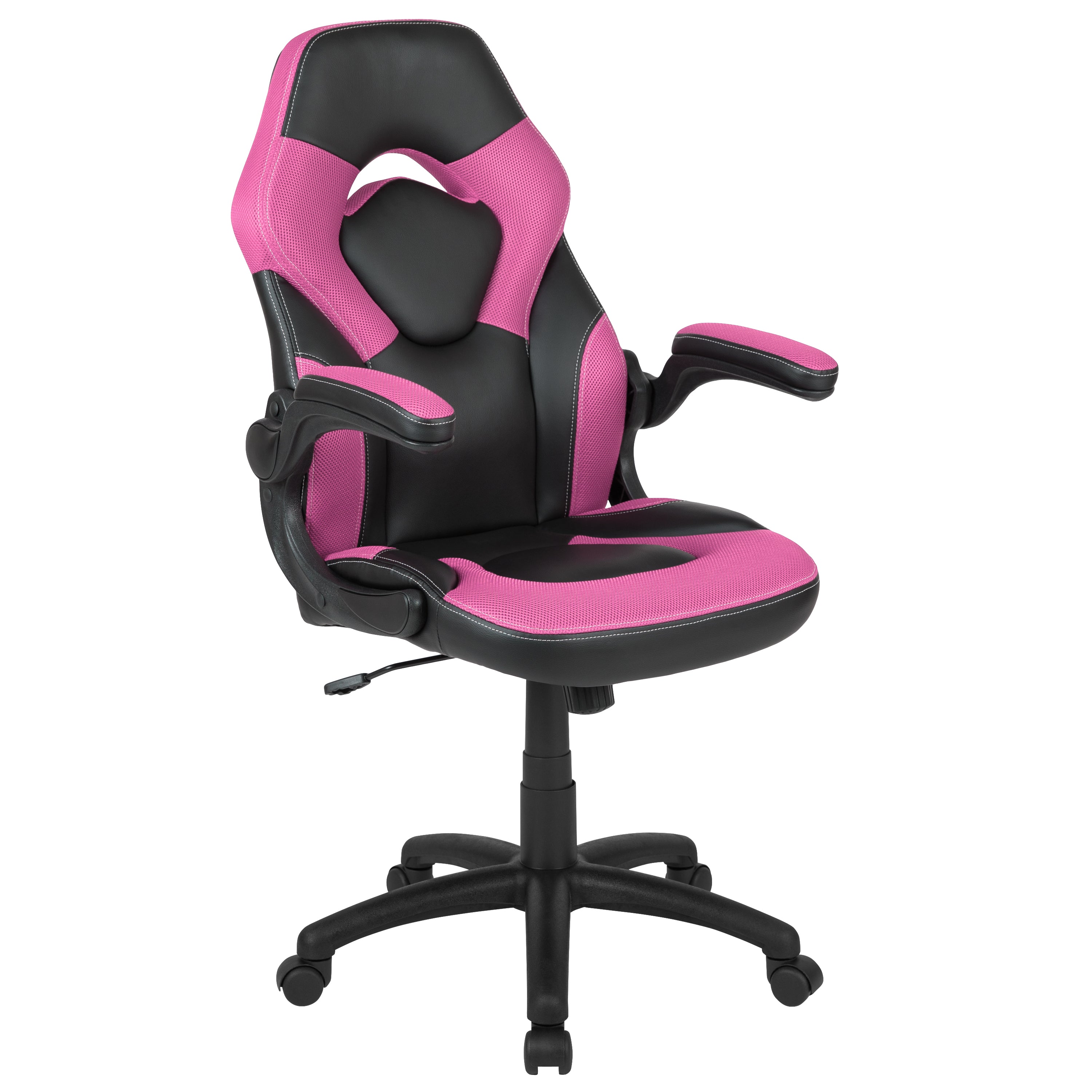 Optis Red Gaming Desk and Pink/Black Racing Chair Set with Cup Holder and Headphone Hook