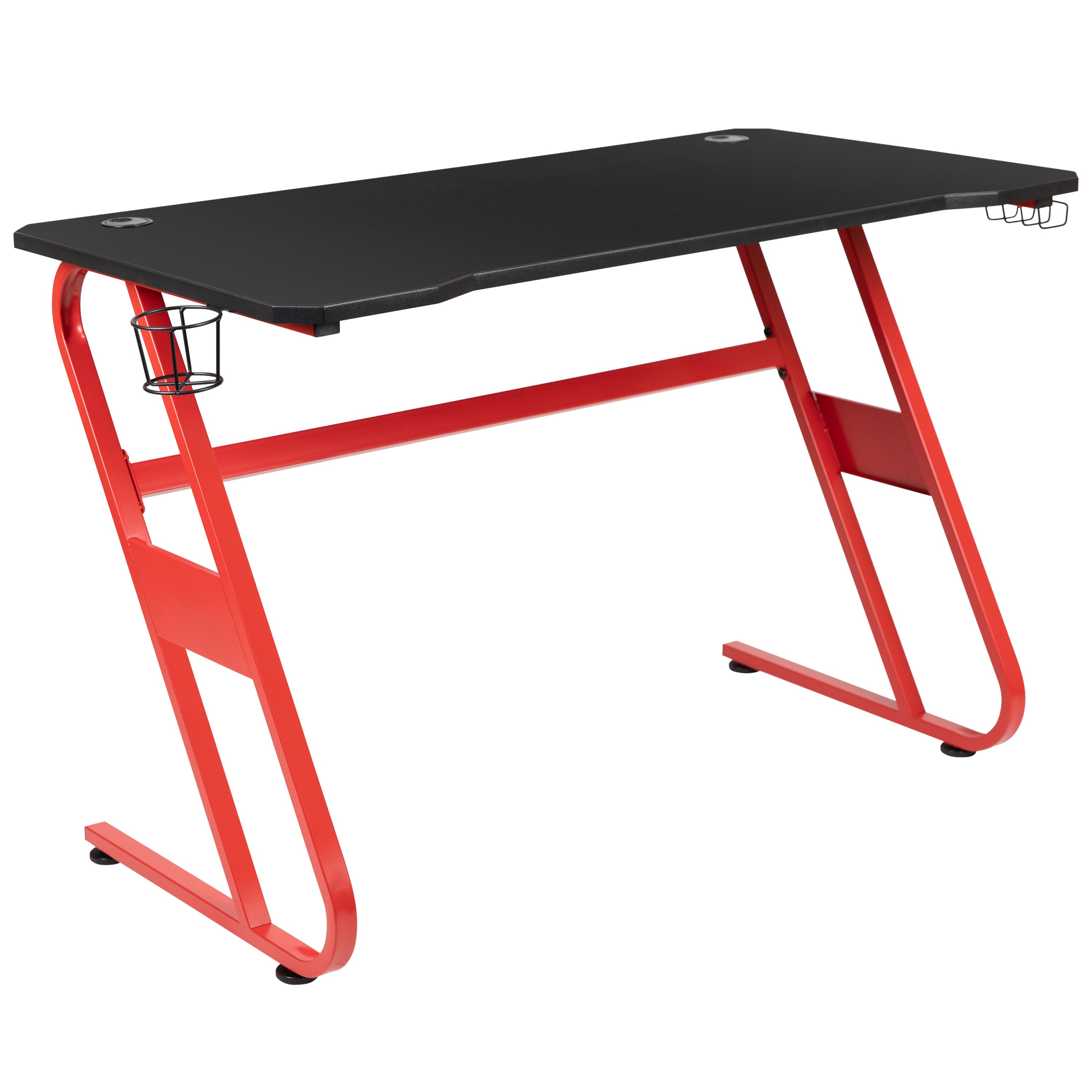 Optis Red Gaming Desk and Pink/Black Racing Chair Set with Cup Holder and Headphone Hook