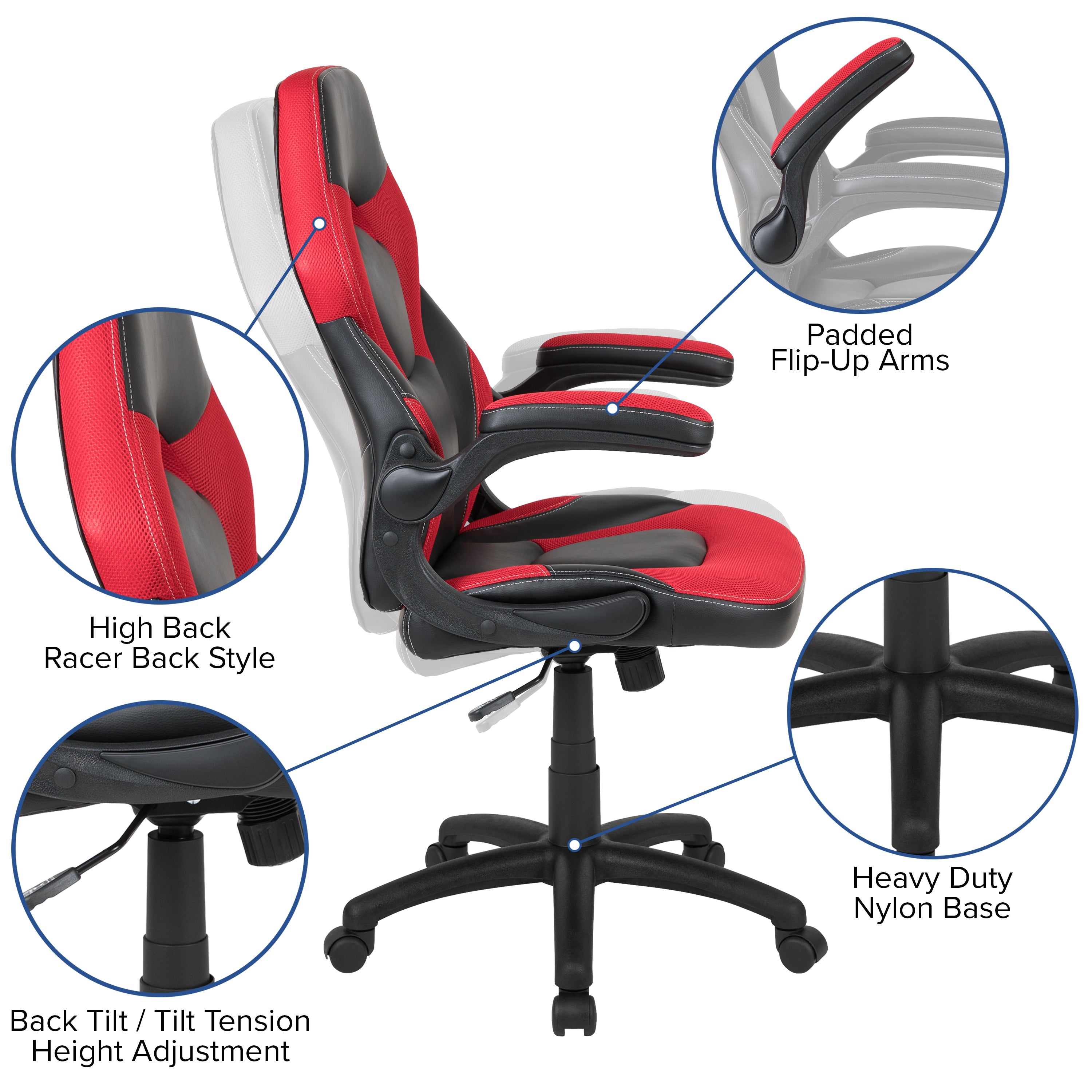 Optis Red Gaming Desk and Red/Black Racing Chair Set with Cup Holder and Headphone Hook