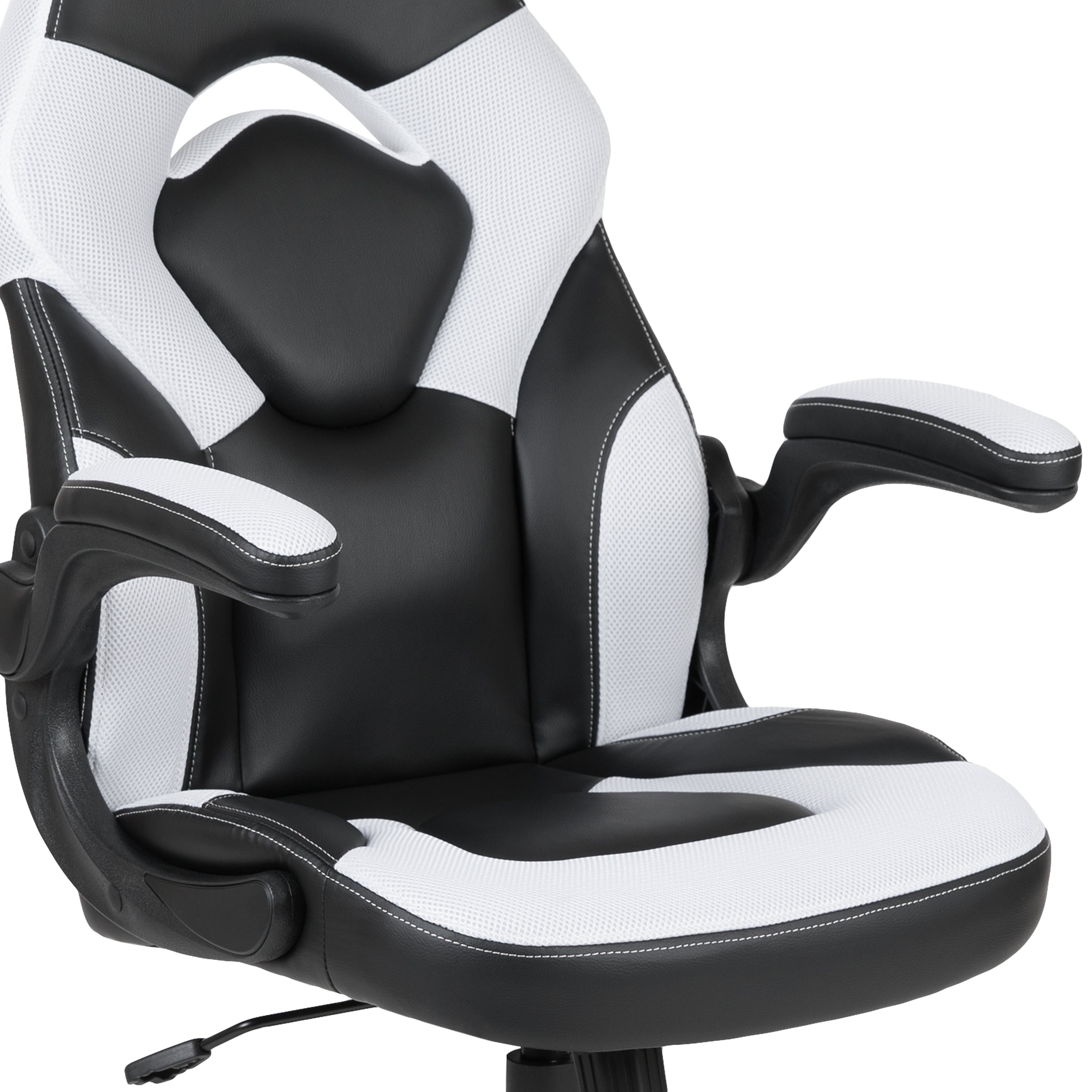 Optis Red Gaming Desk and White/Black Racing Chair Set with Cup Holder and Headphone Hook
