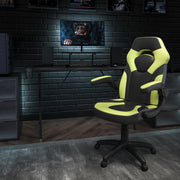 Optis Black Gaming Desk and Green/Black Racing Chair Set with Cup Holder, Headphone Hook, and Monitor/Smartphone Stand