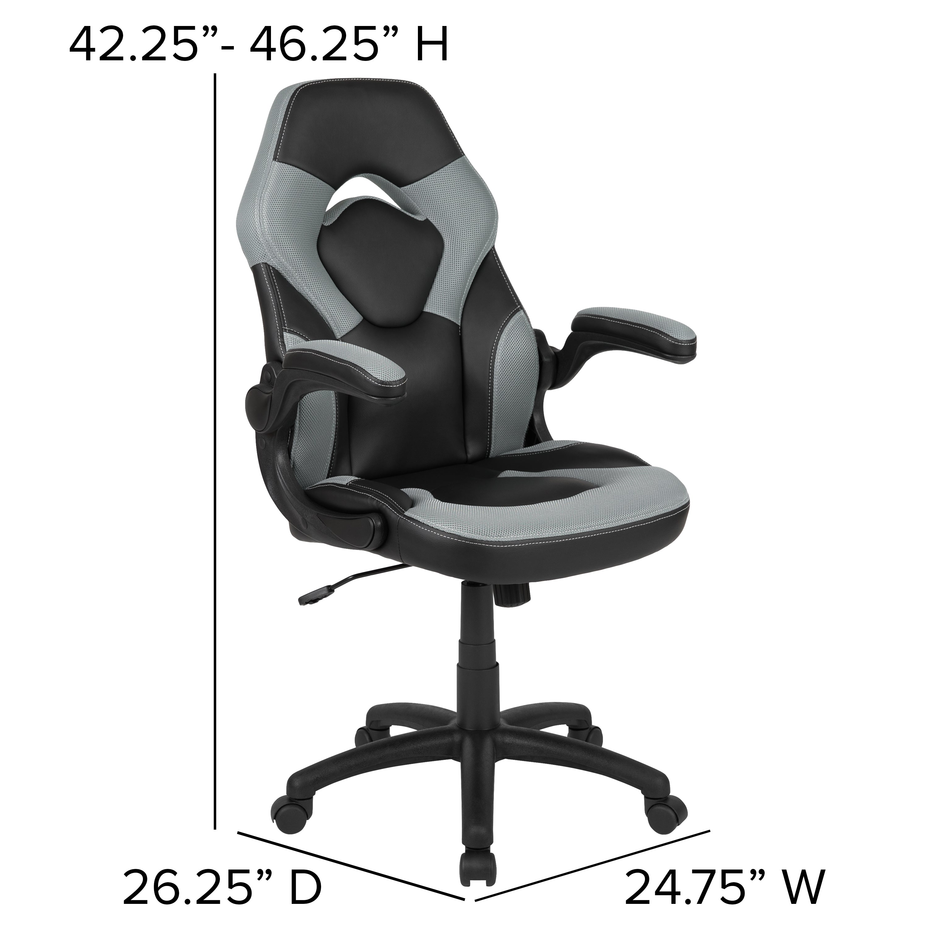Optis Black Gaming Desk and Gray/Black Racing Chair Set with Cup Holder, Headphone Hook, and Monitor/Smartphone Stand