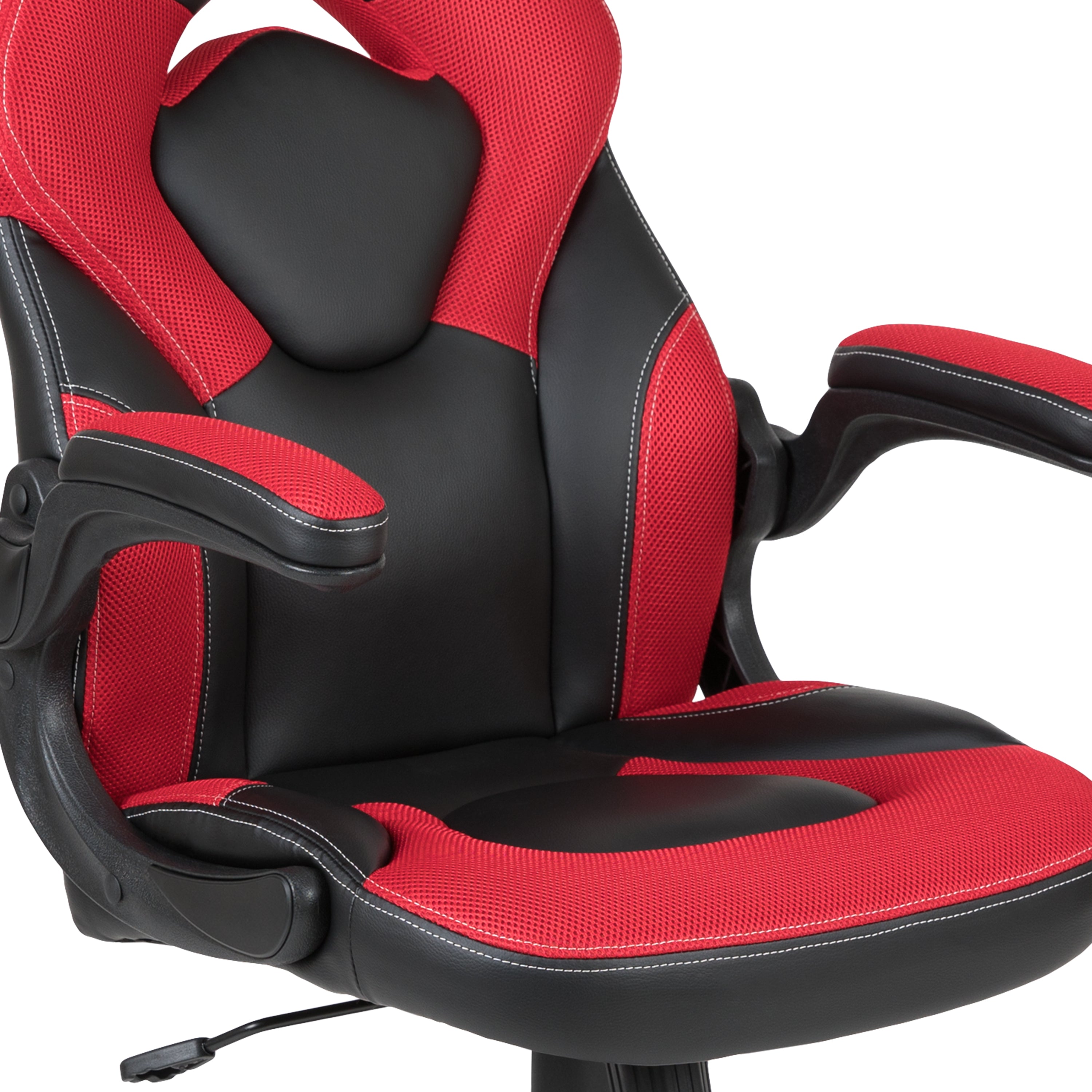 Optis Black Gaming Desk and Red/Black Racing Chair Set with Cup Holder, Headphone Hook, and Monitor/Smartphone Stand