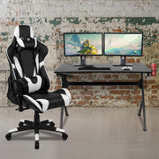 Optis Black Gaming Desk and Black Reclining Gaming Chair Set with Cup Holder, Headphone Hook & 2 Wire Management Holes