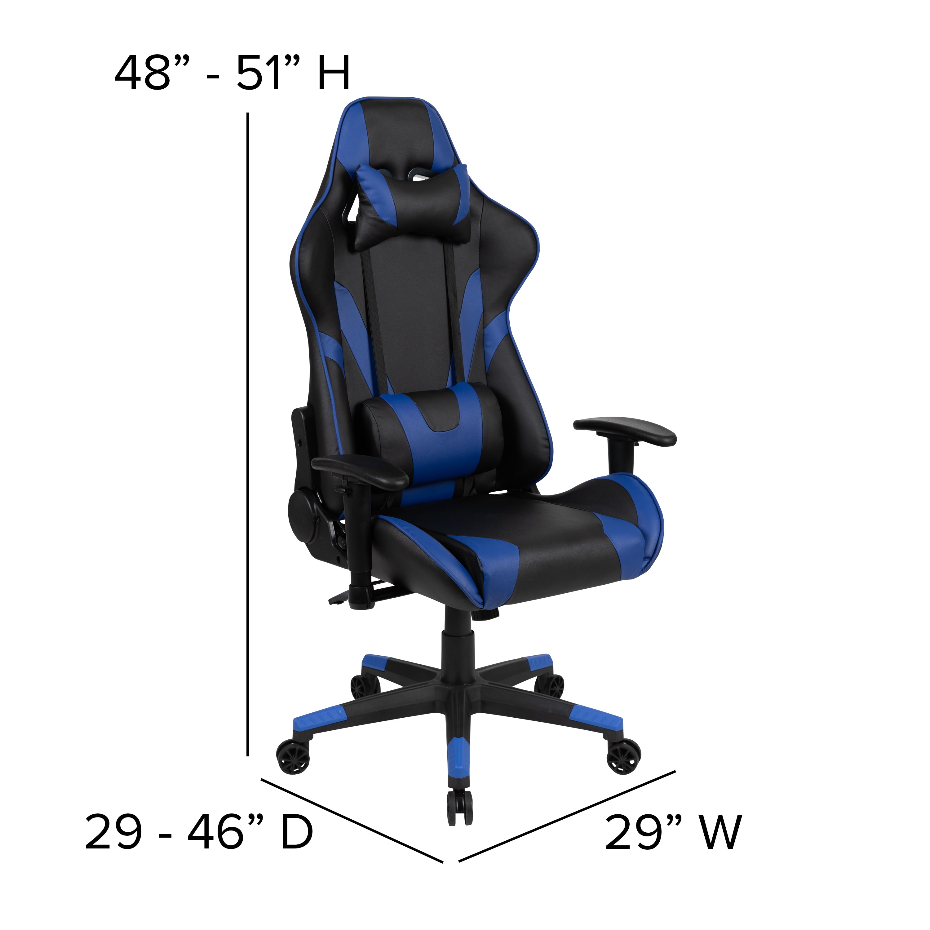 Optis Gaming Desk and Blue/Black Reclining Gaming Chair Set /Cup Holder/Headphone Hook/Removable Mouse Pad Top - Wire Management