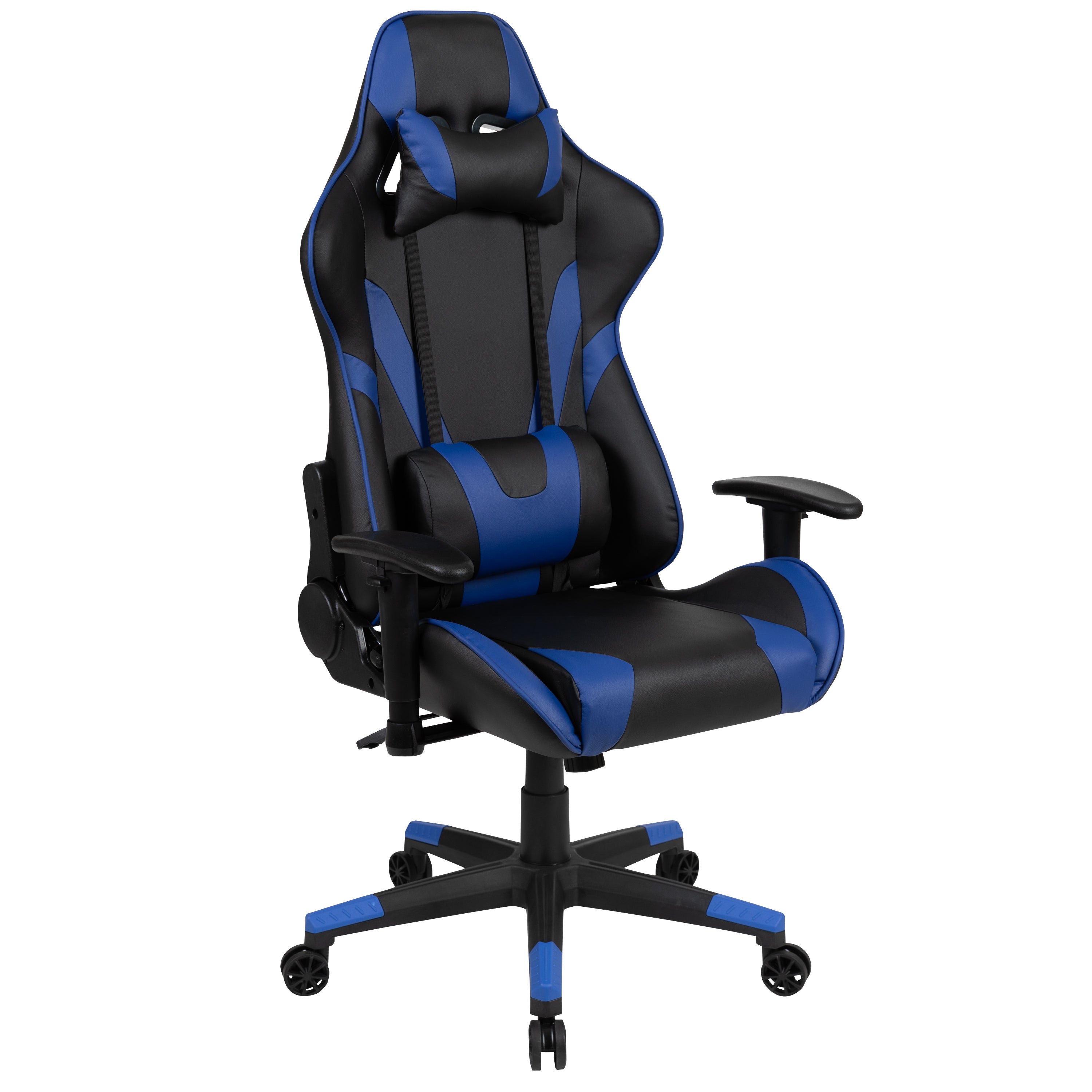 Optis Gaming Desk and Blue/Black Reclining Gaming Chair Set /Cup Holder/Headphone Hook/Removable Mouse Pad Top - Wire Management