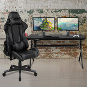 Optis Gaming Desk and Gray/Black Reclining Gaming Chair Set /Cup Holder/Headphone Hook/Removable Mouse Pad Top - Wire Management