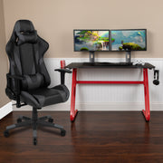 Optis Red Gaming Desk and Gray Reclining Gaming Chair Set with Cup Holder and Headphone Hook