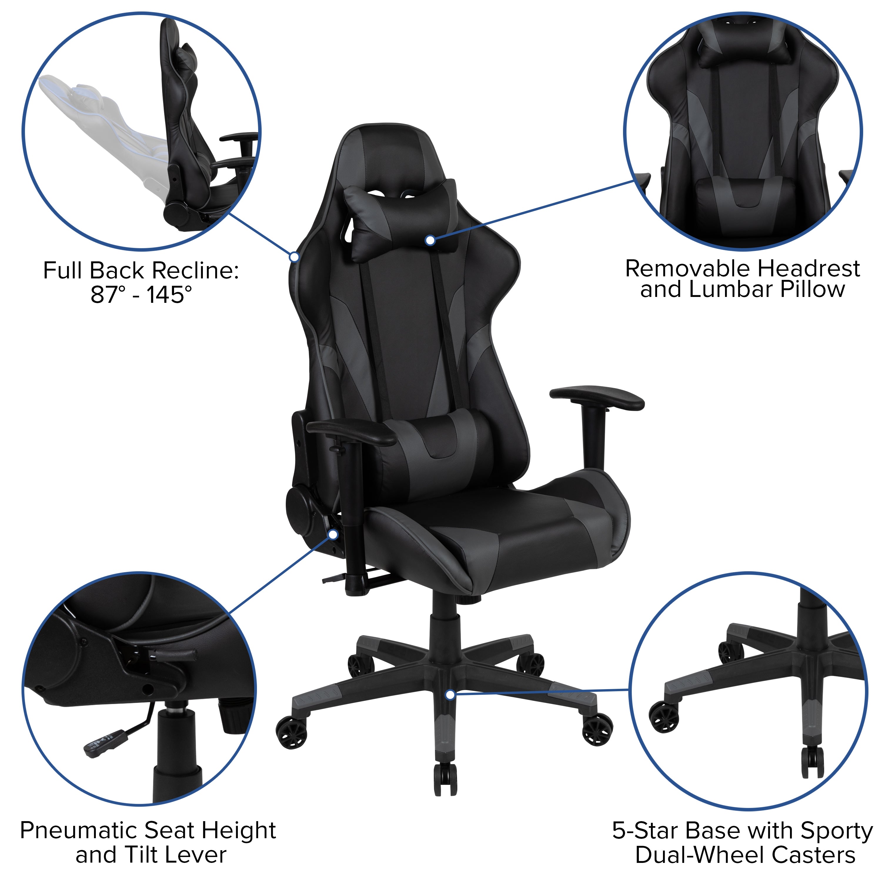 Optis Red Gaming Desk and Gray Reclining Gaming Chair Set with Cup Holder and Headphone Hook