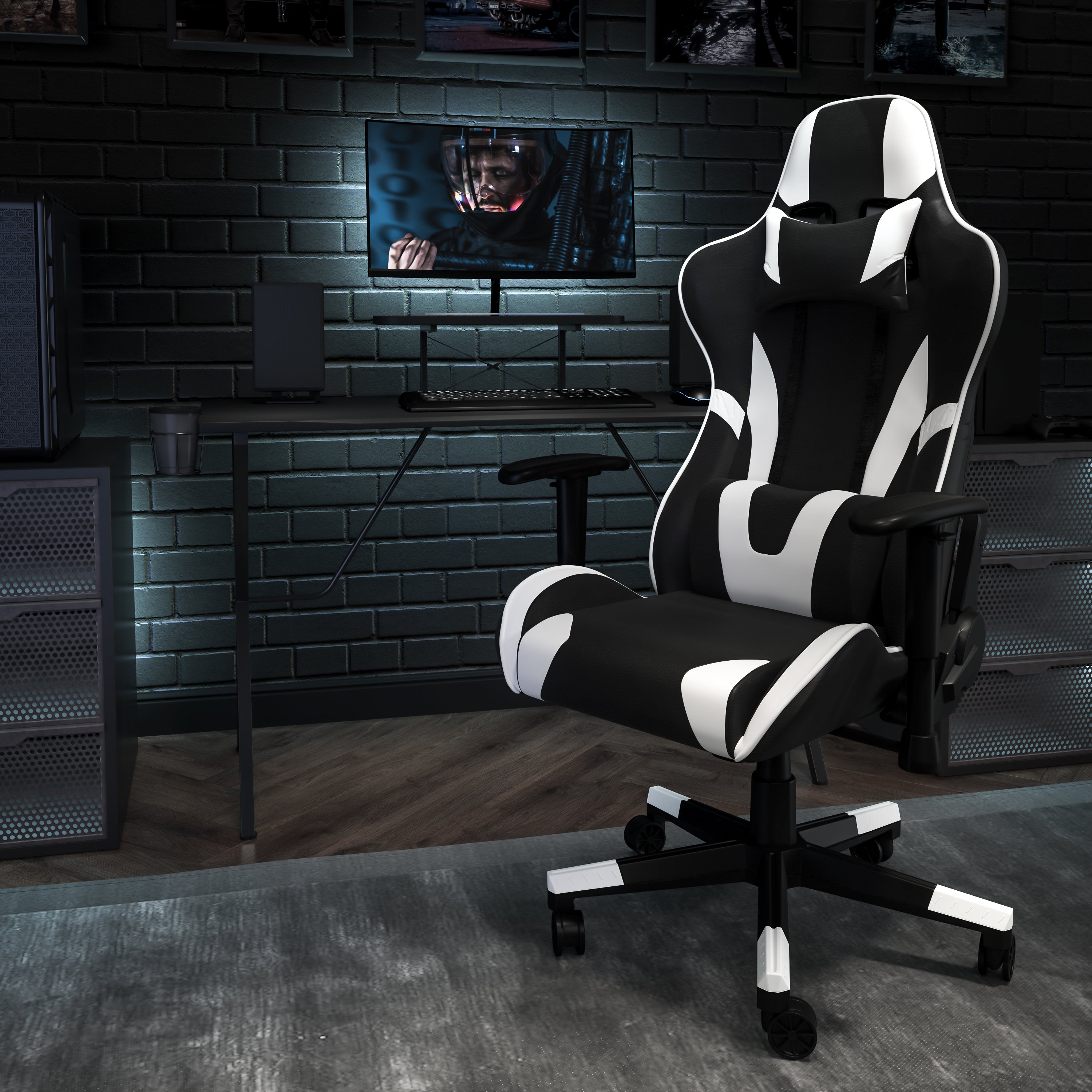 Optis Black Gaming Desk and Black Reclining Gaming Chair Set with Cup Holder, Headphone Hook, and Monitor/Smartphone Stand