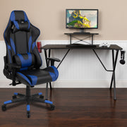 Optis Black Gaming Desk and Blue Reclining Gaming Chair Set with Cup Holder, Headphone Hook, and Monitor/Smartphone Stand