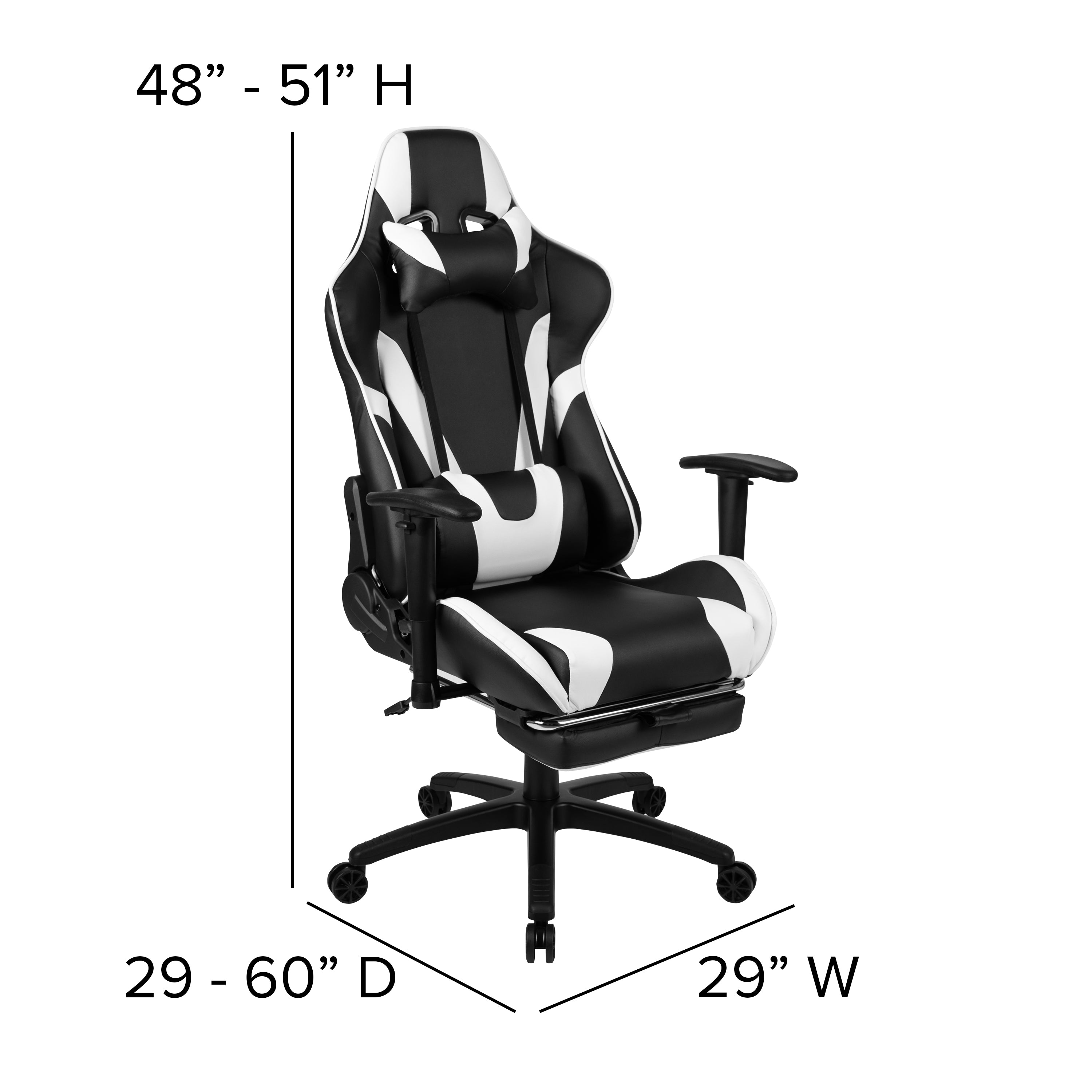 Optis Black Gaming Desk and Black Footrest Reclining Gaming Chair Set with Cup Holder, Headphone Hook & 2 Wire Management Holes