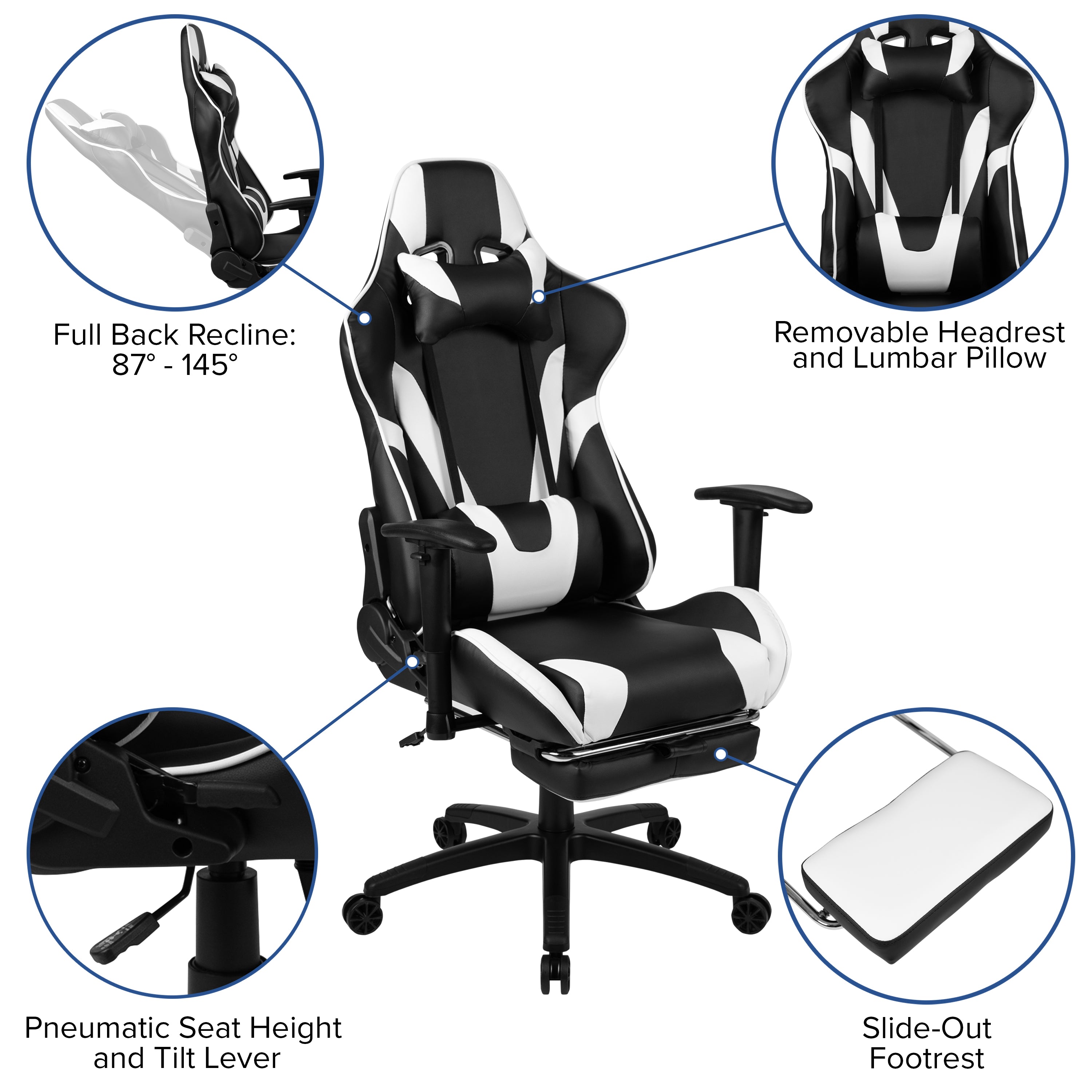 Optis Black Gaming Desk and Black Footrest Reclining Gaming Chair Set with Cup Holder, Headphone Hook & 2 Wire Management Holes