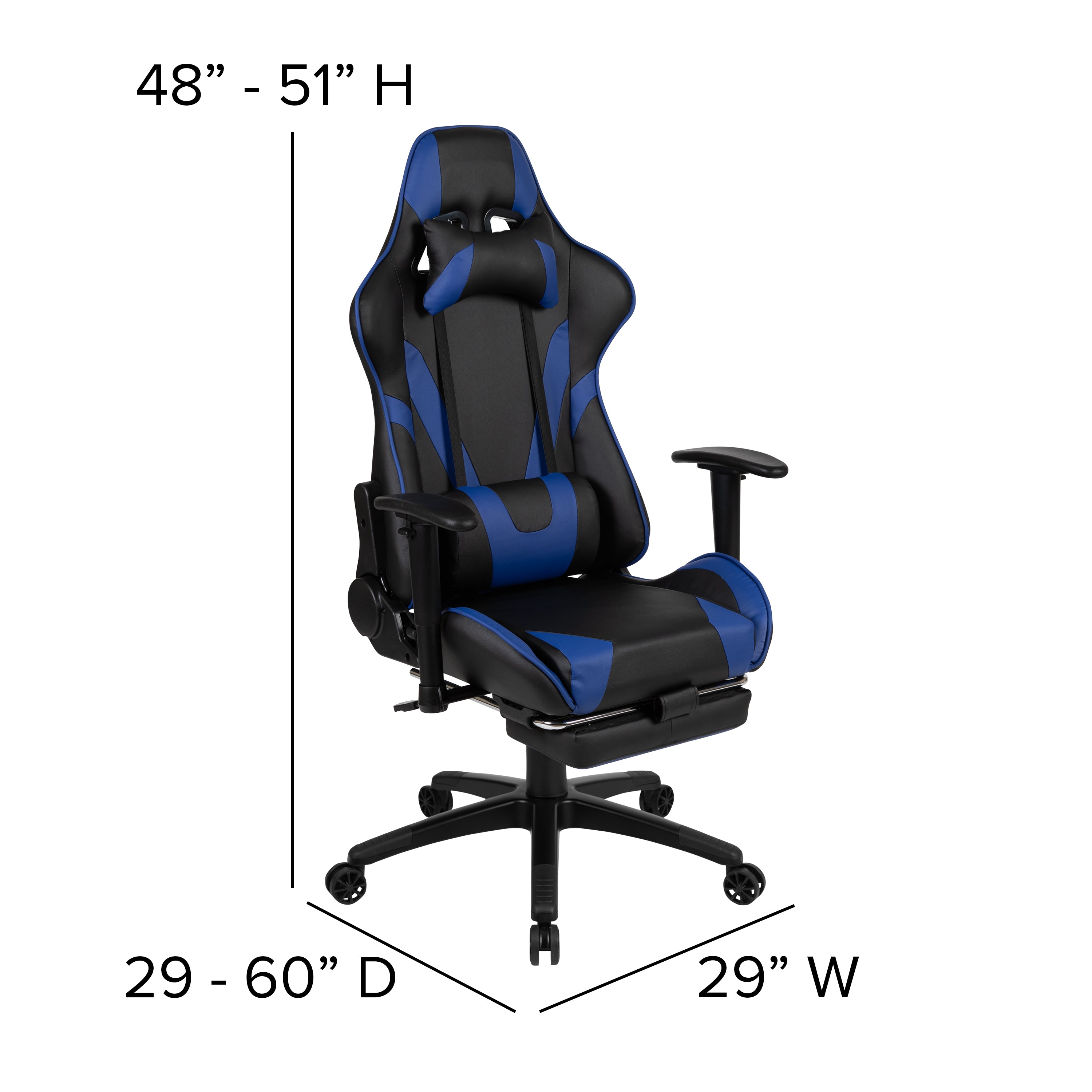 Optis Gaming Desk and Blue Footrest Reclining Gaming Chair Set - Cup Holder/Headphone Hook/Removable Mouse Pad Top/Wire Management