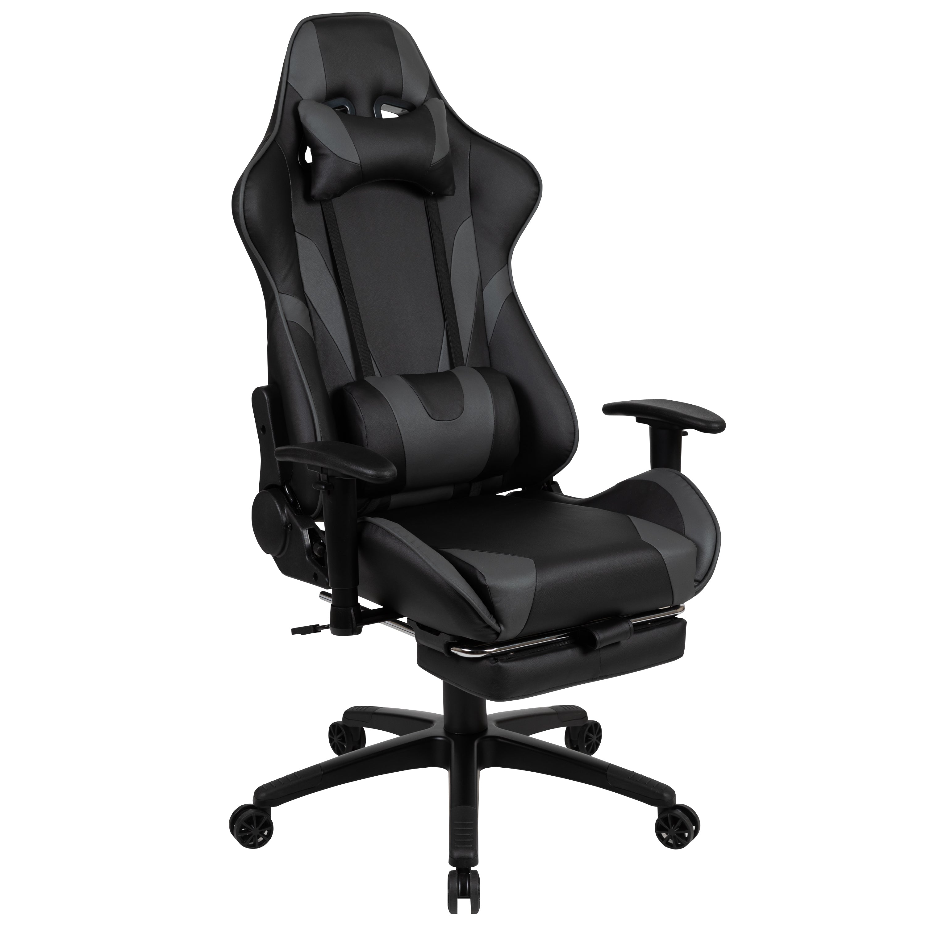 Optis Gaming Desk and Gray Footrest Reclining Gaming Chair Set - Cup Holder/Headphone Hook/Removable Mouse Pad Top/Wire Management