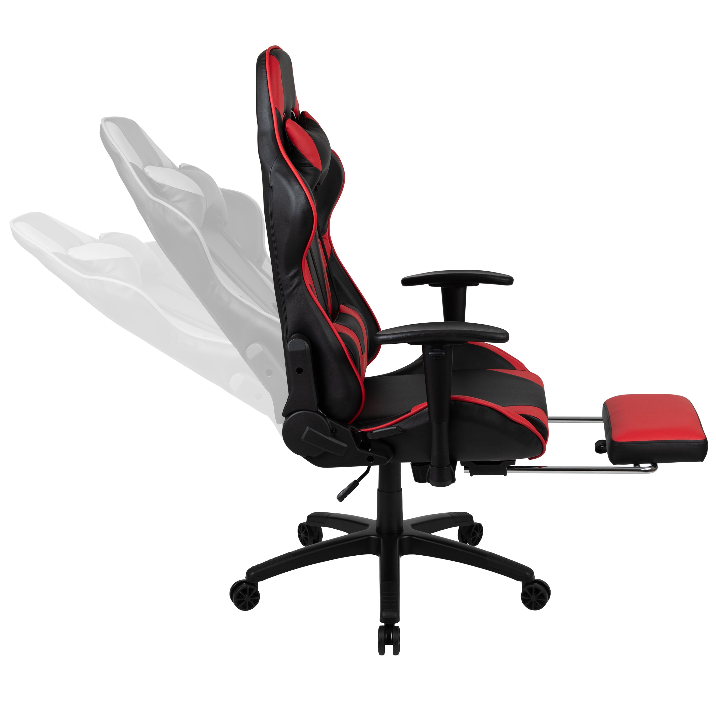 Optis Gaming Desk and Red Footrest Reclining Gaming Chair Set - Cup Holder/Headphone Hook/Removable Mouse Pad Top/Wire Management